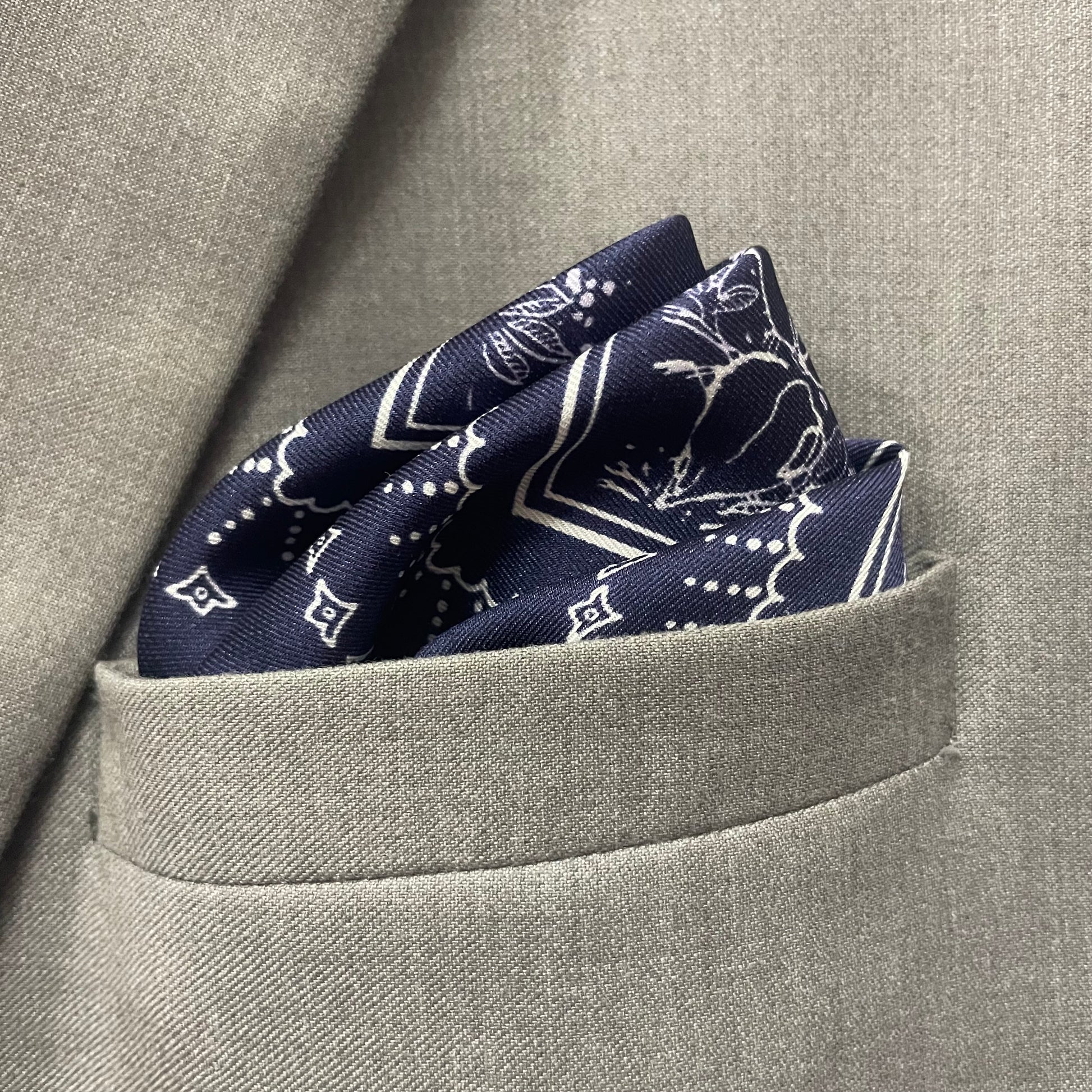 12 by 12 inches  Navy Floral Border Pocket Square for Men