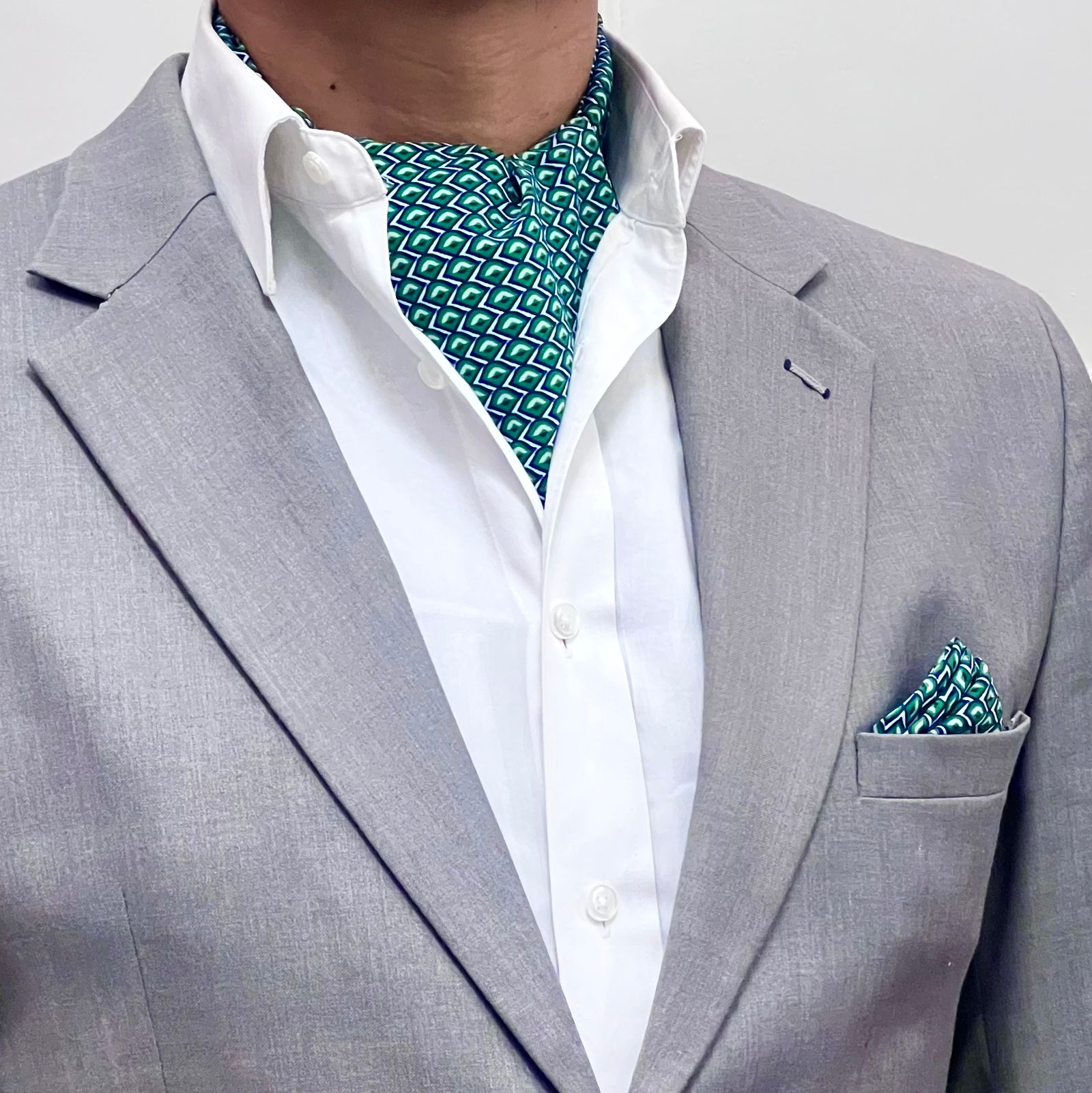 Emerald Green Geometric Print Cravat and Pocket Square set
