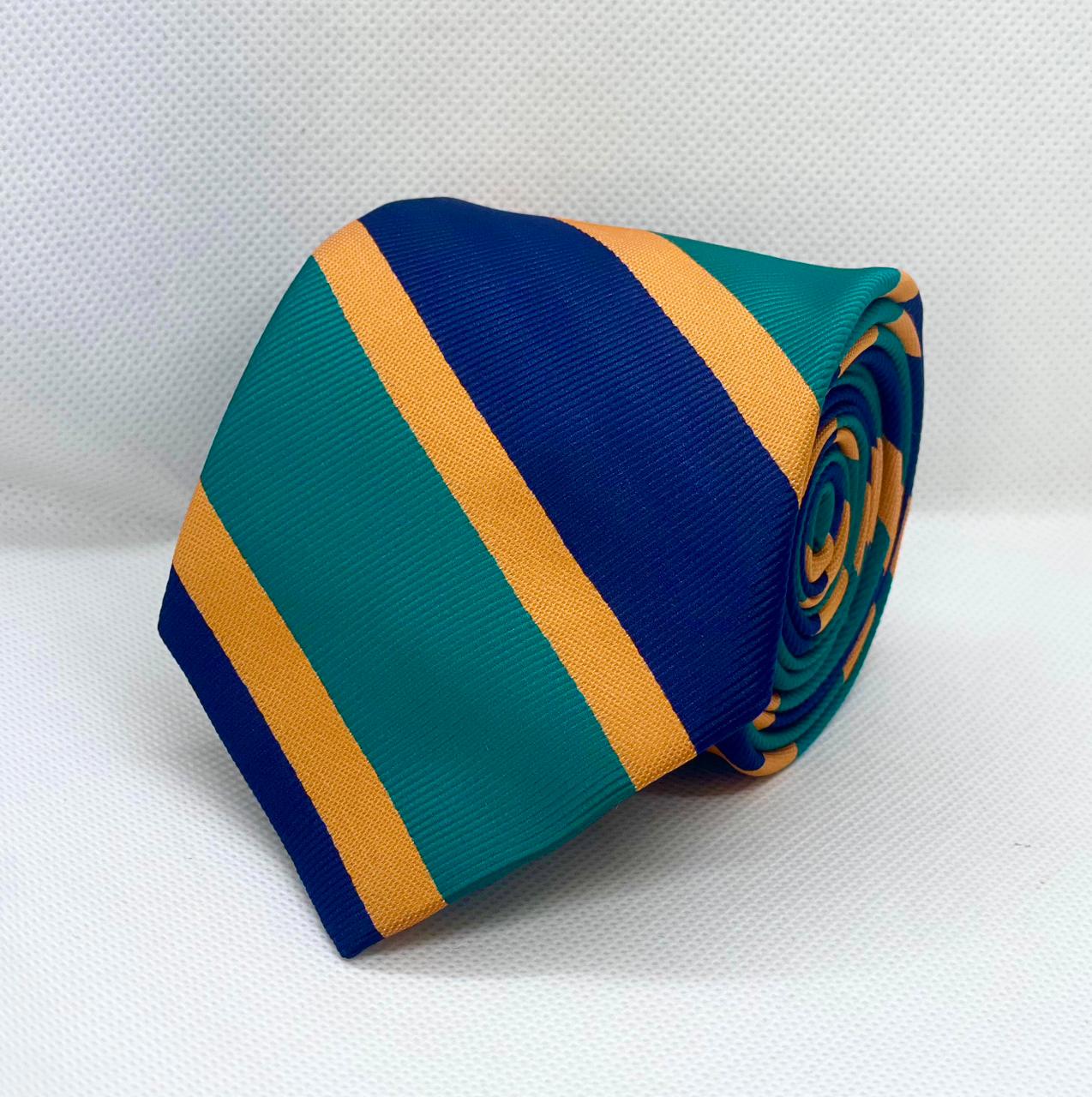 Teal Horizon Orange Striped Polyester Tie