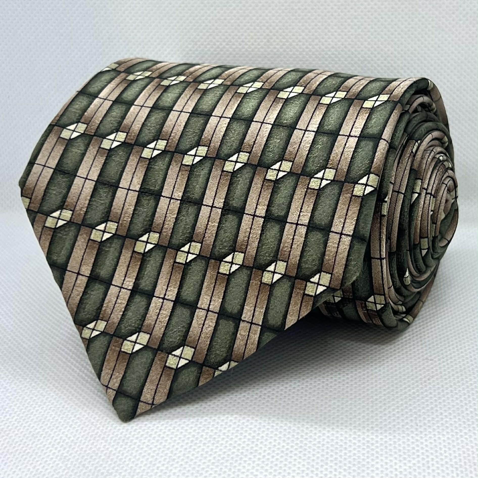 Olive Green & Taupe Silk Broad Tie