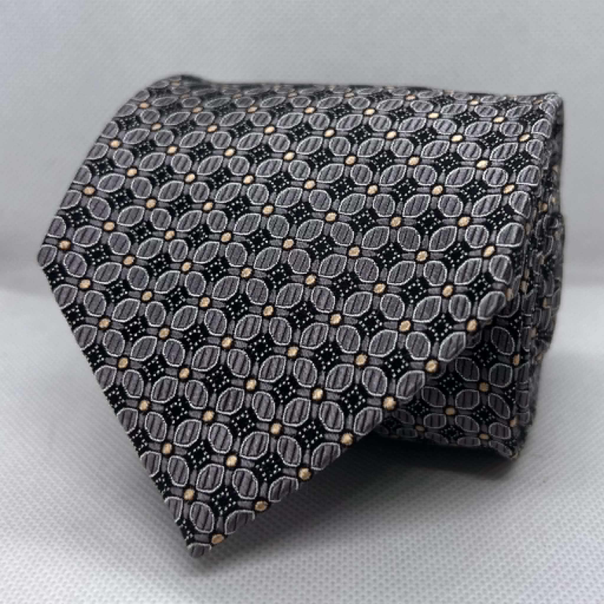 Graphite Silver Geometric Pattern Luxury Silk Tie