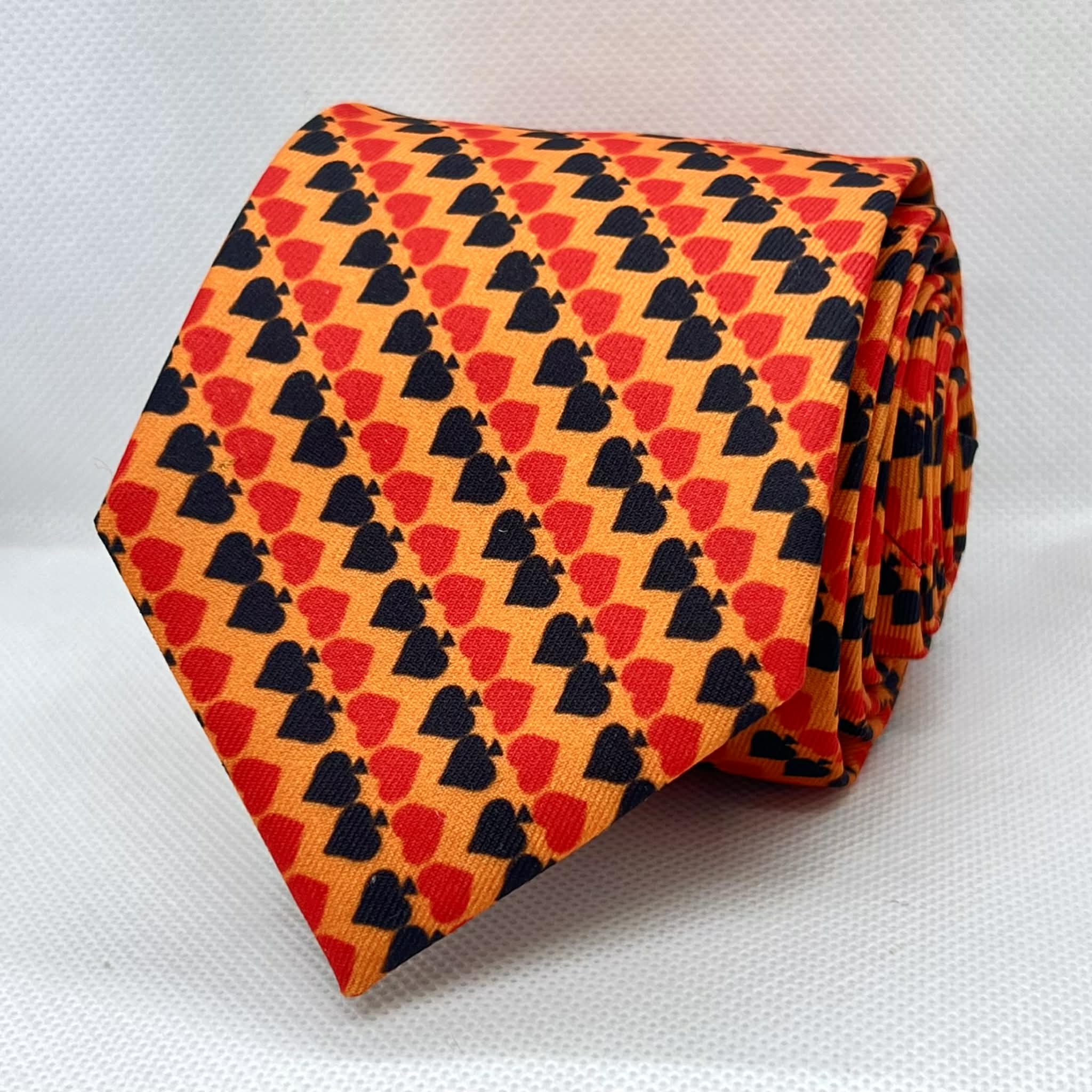 Amber Orange Spade Print Border Tie and Pocket Square Set