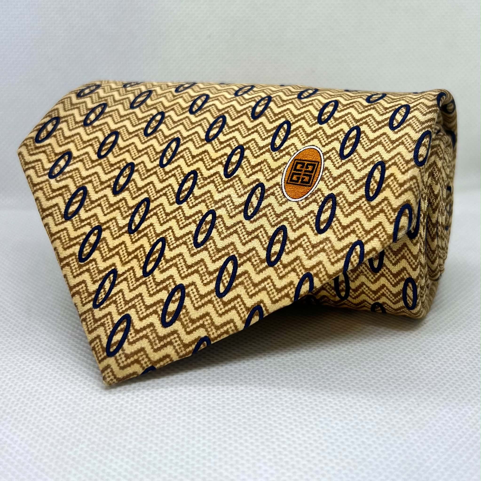 Brown and Blue Oval Broad Silk Tie