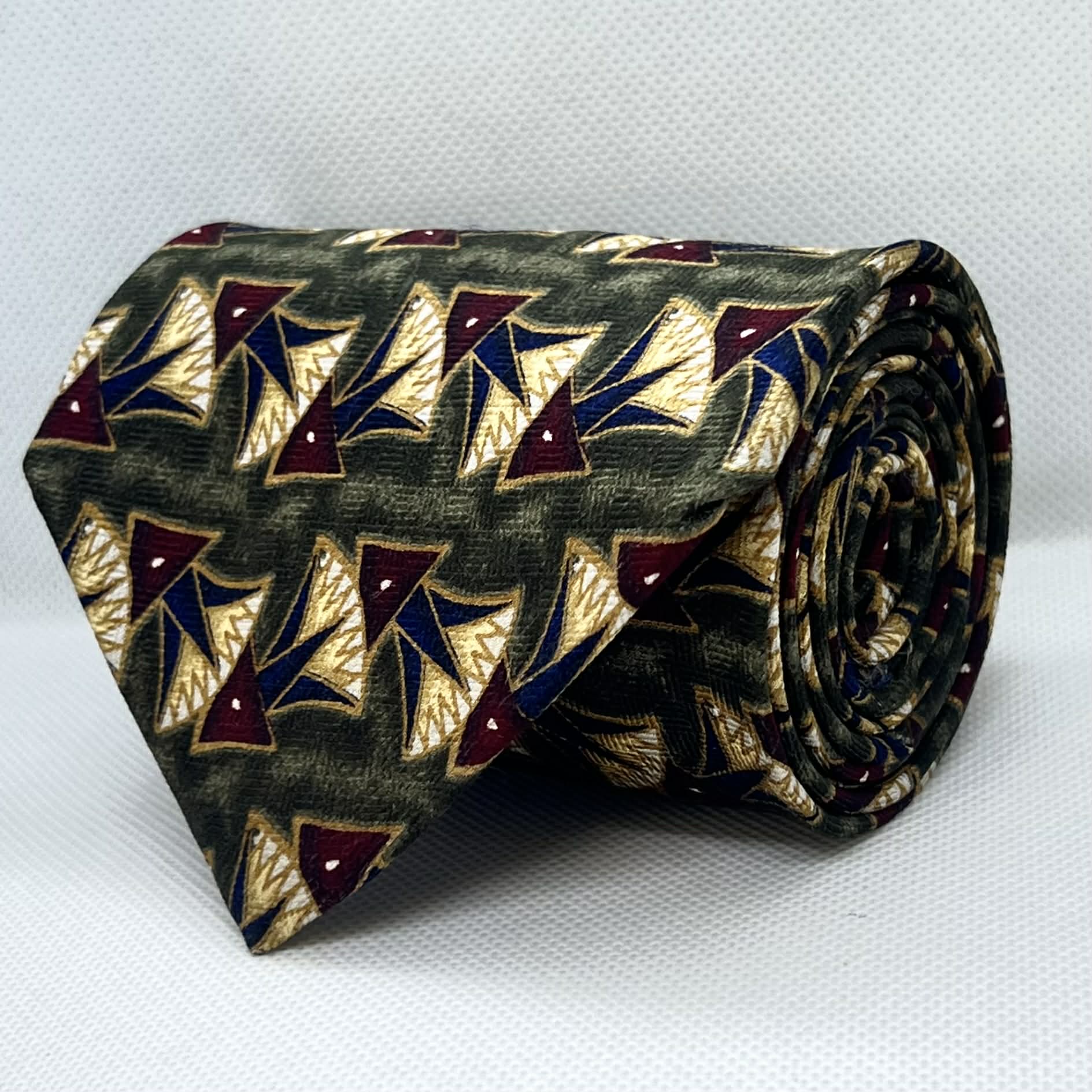 Forest Olive Abstract Triangle Broad Silk Tie