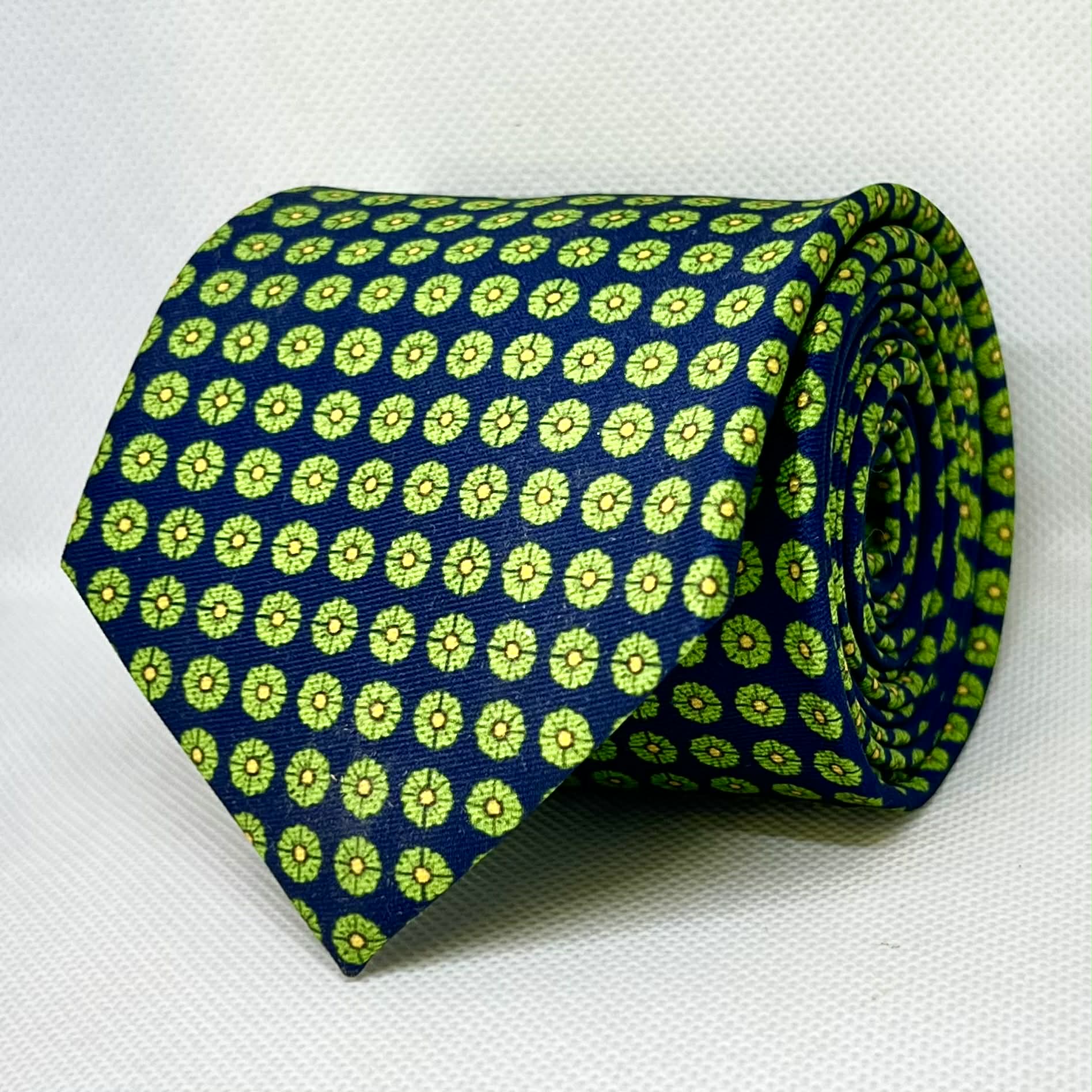 Royal Blue & Lime Green Floral Pattern Polyester Tie