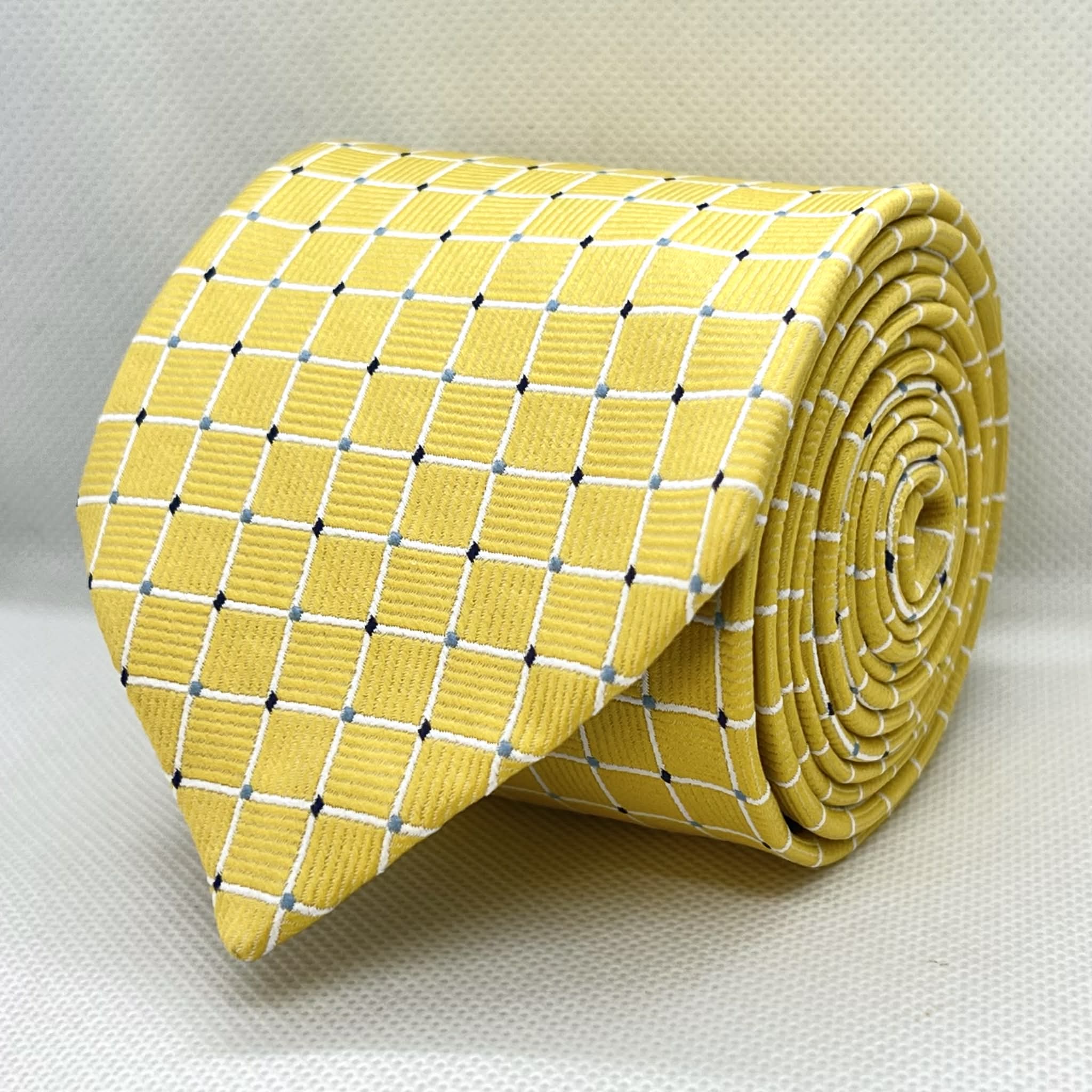 Golden Yellow Checkered Pattern Polyester Tie