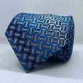 Blue and Grey Geometric Check Broad Polyester Tie