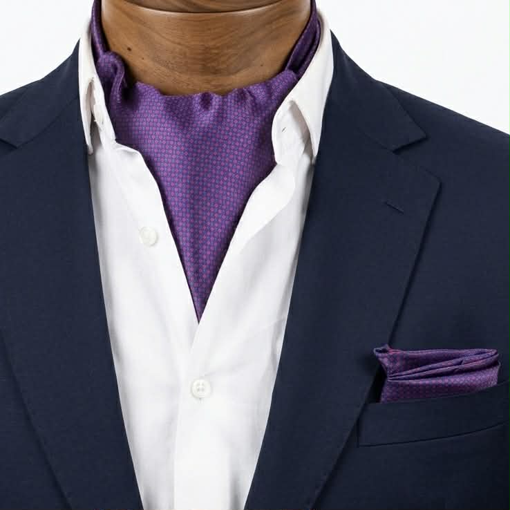 Purplish Red Polka Dot Cravat and Pocket Square Set