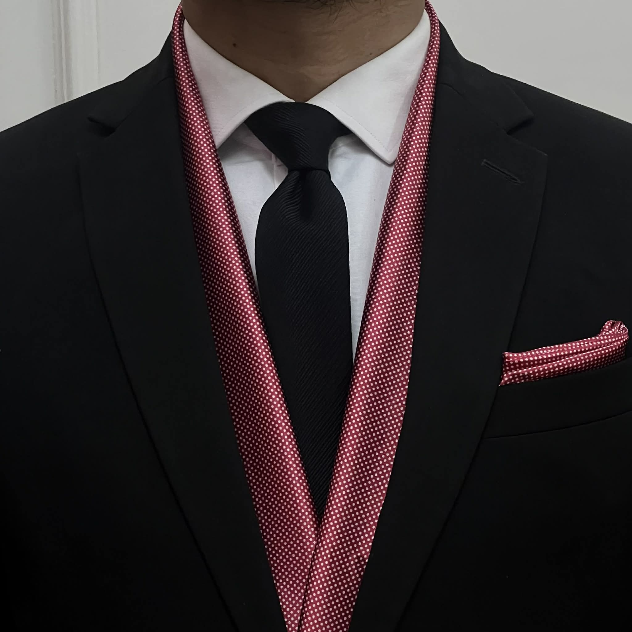 Red White Polka Dot Scarf and Pocket Square Set