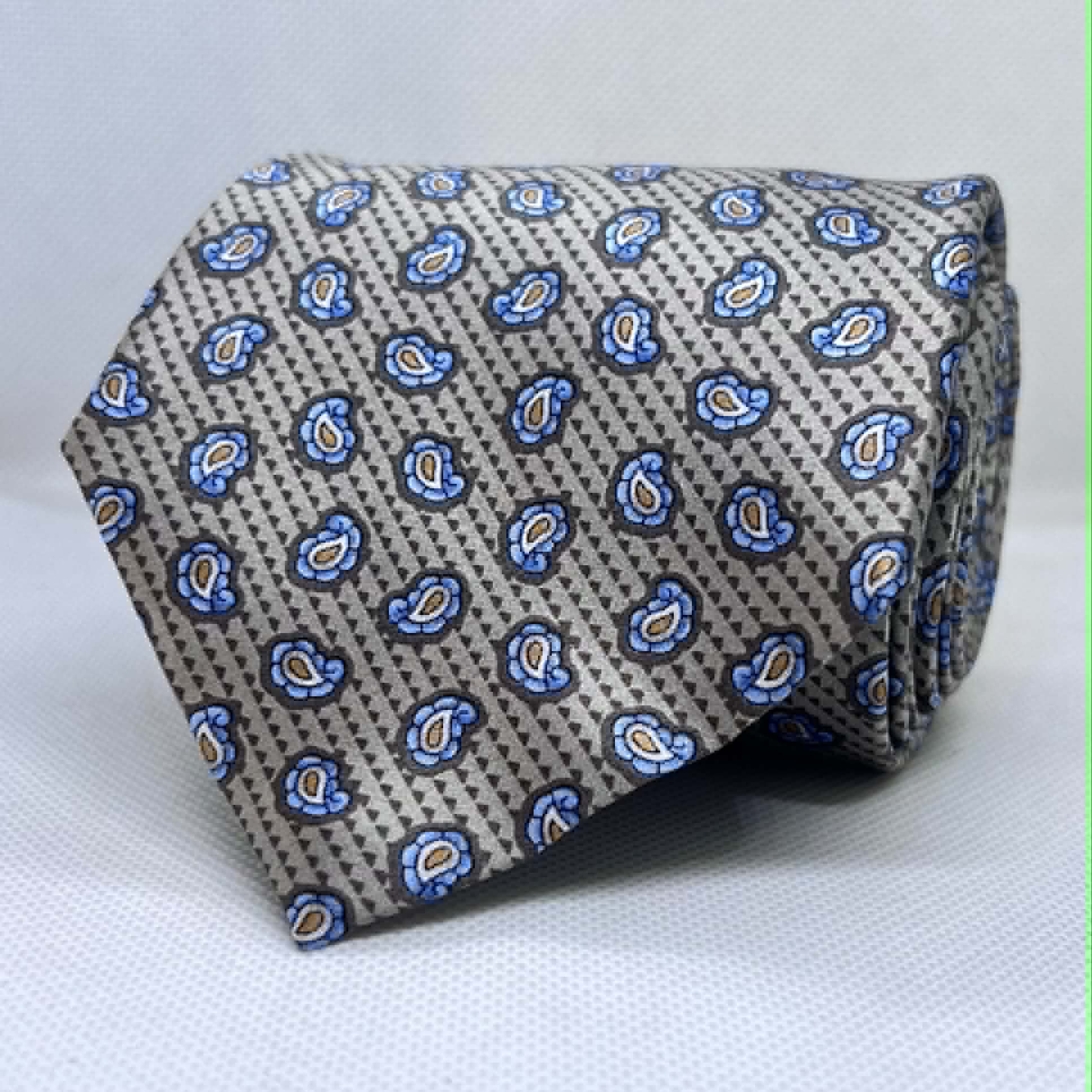 Platinum Azure Paisley Silk Broad Tie