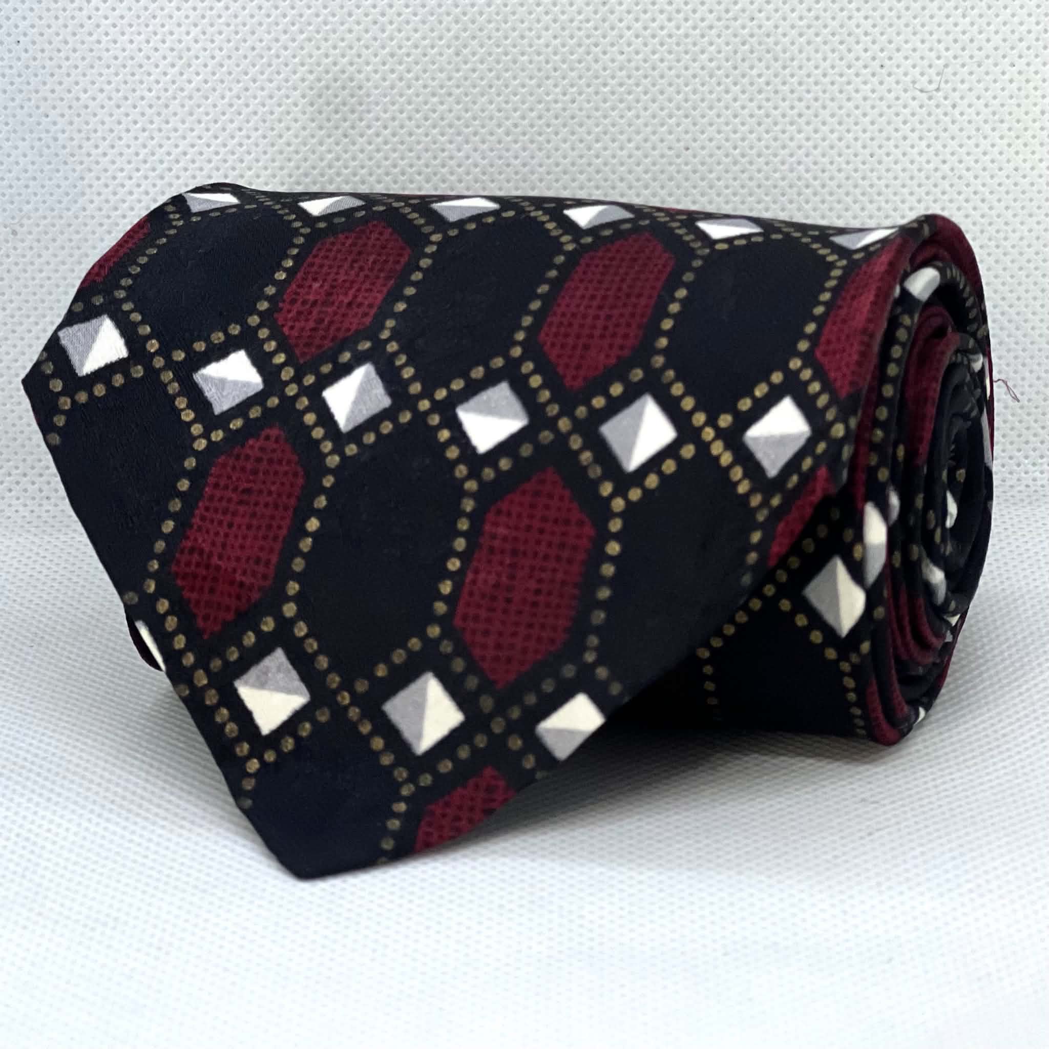 Black Navy Crimson Diamond Trellis Broad Silk Tie