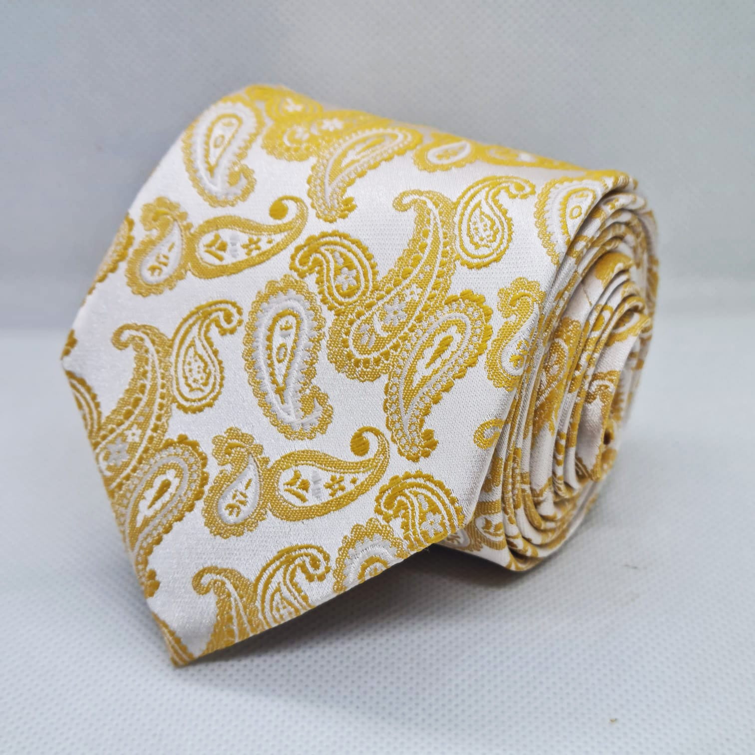 100% Polyester White Base Yellow Paisley Tie