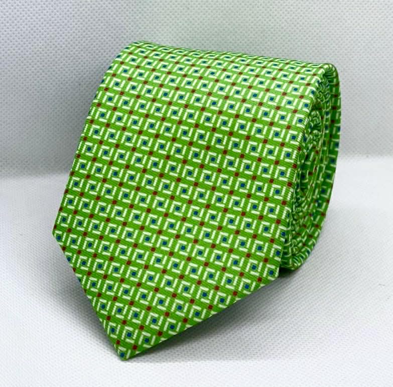 Lime Green Geometric Tie and Pocket Square Set
