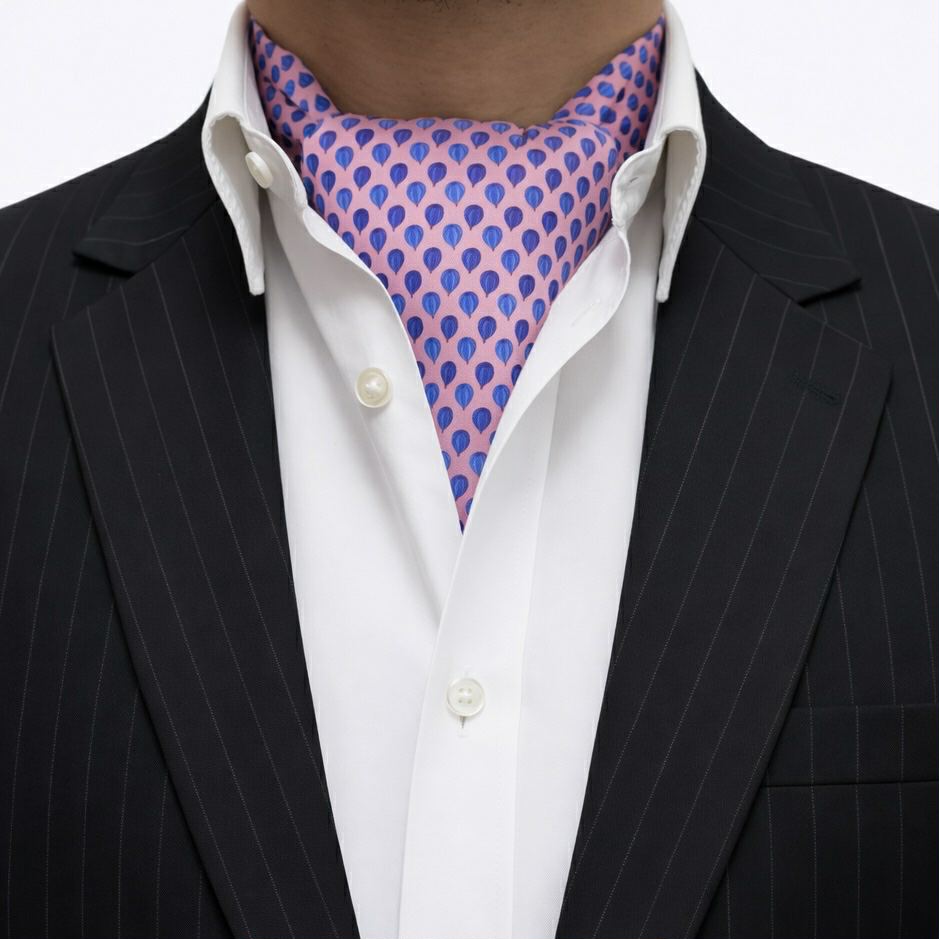 Blush Pink & Cobalt Hot Air Balloon Print Border Cravat