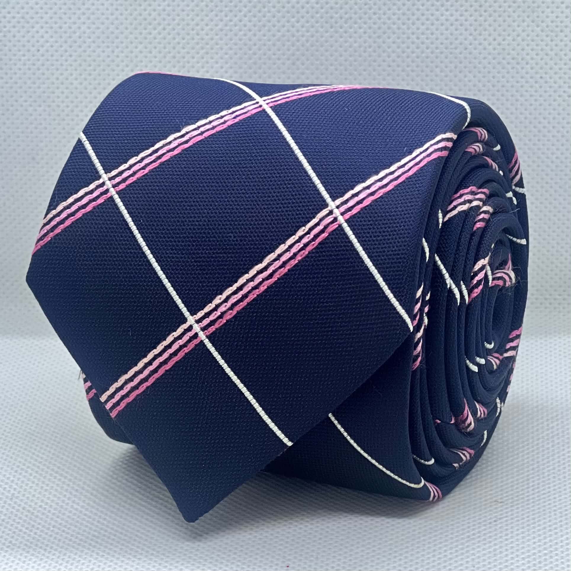 Blush Meridian Navy Check Silk Tie