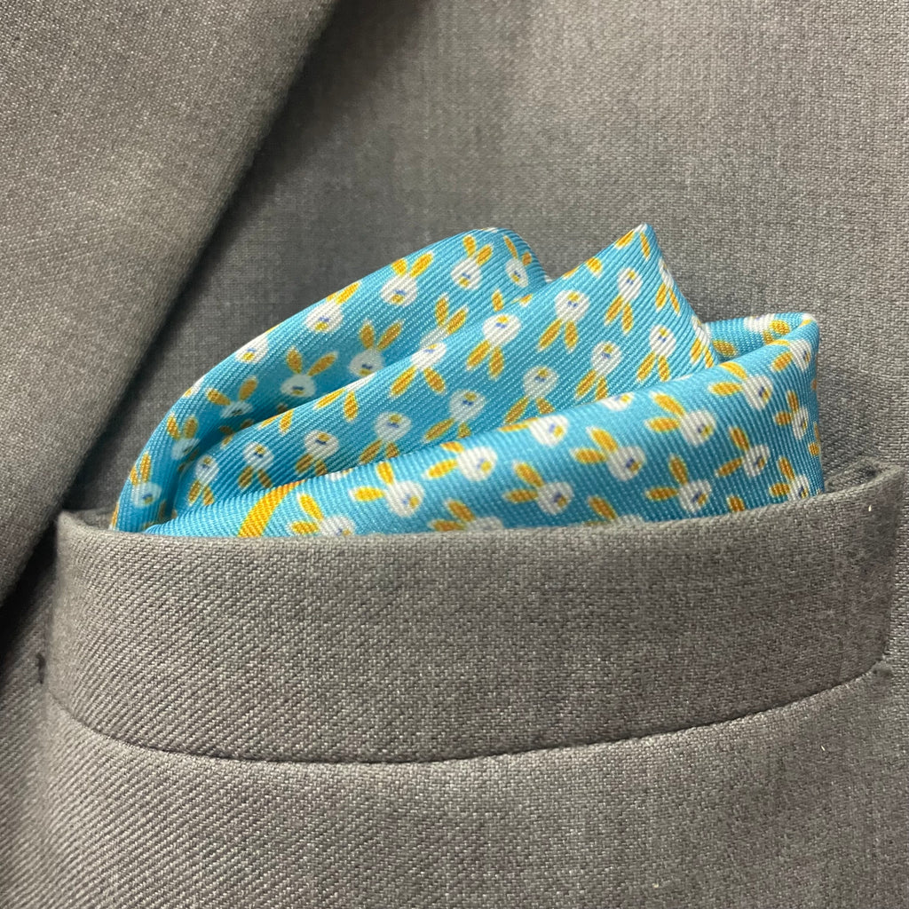 14 by 14 inches Sky Bunny Charm Pocket Square (Blue)