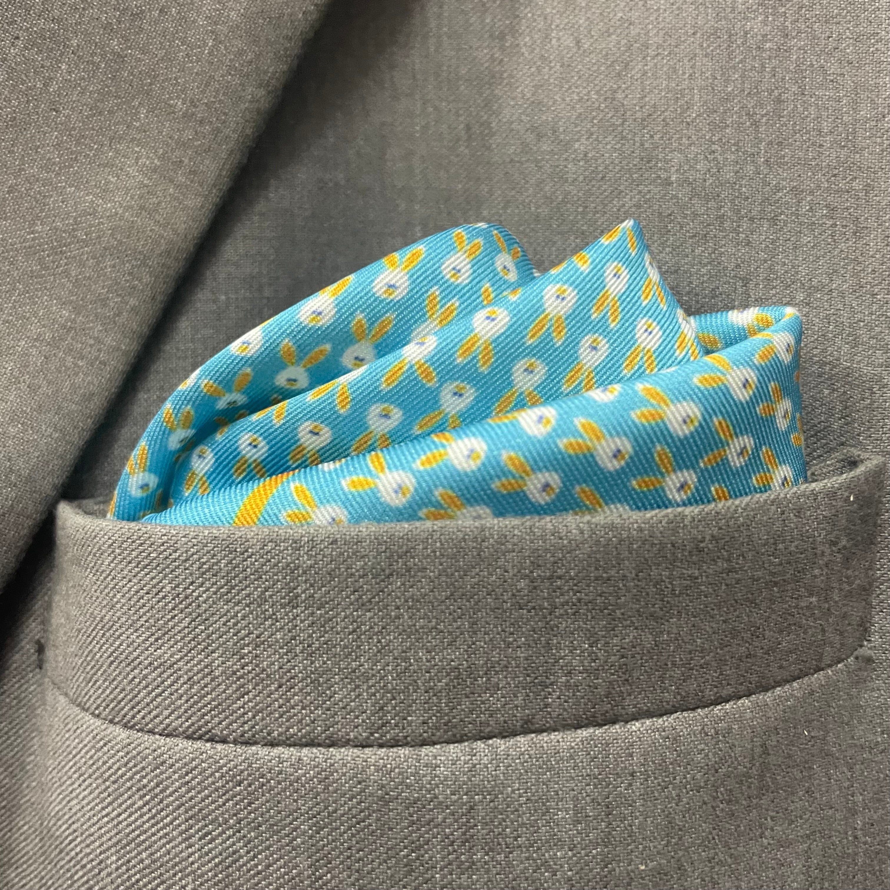 14 by 14 inches Sky Bunny Charm Pocket Square (Blue)