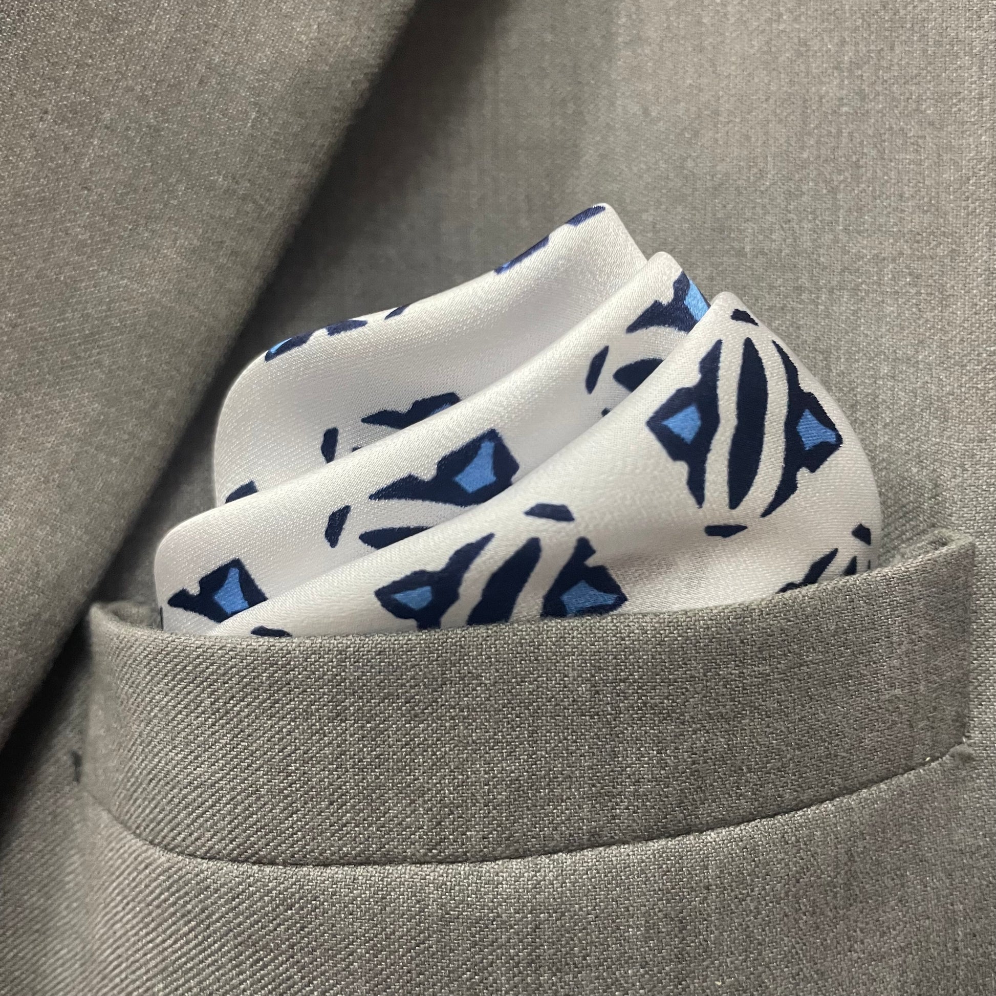 13 by 13 inches White & Blue Abstract Pocket Square for Men