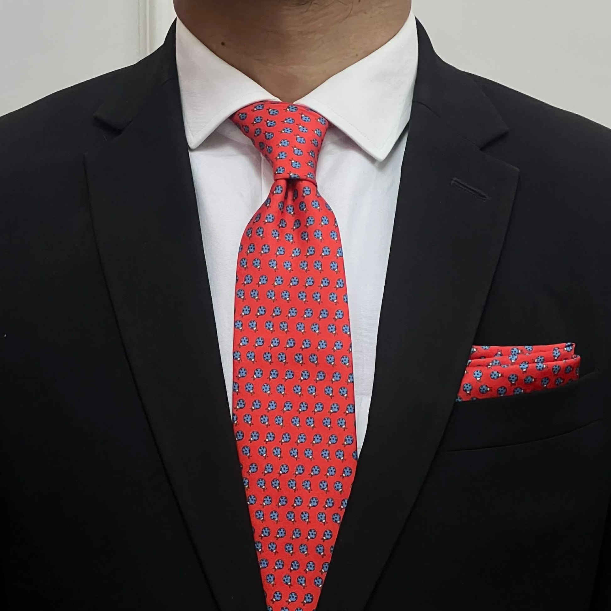 Crimson Lady Bug Tie and Pocket Square set