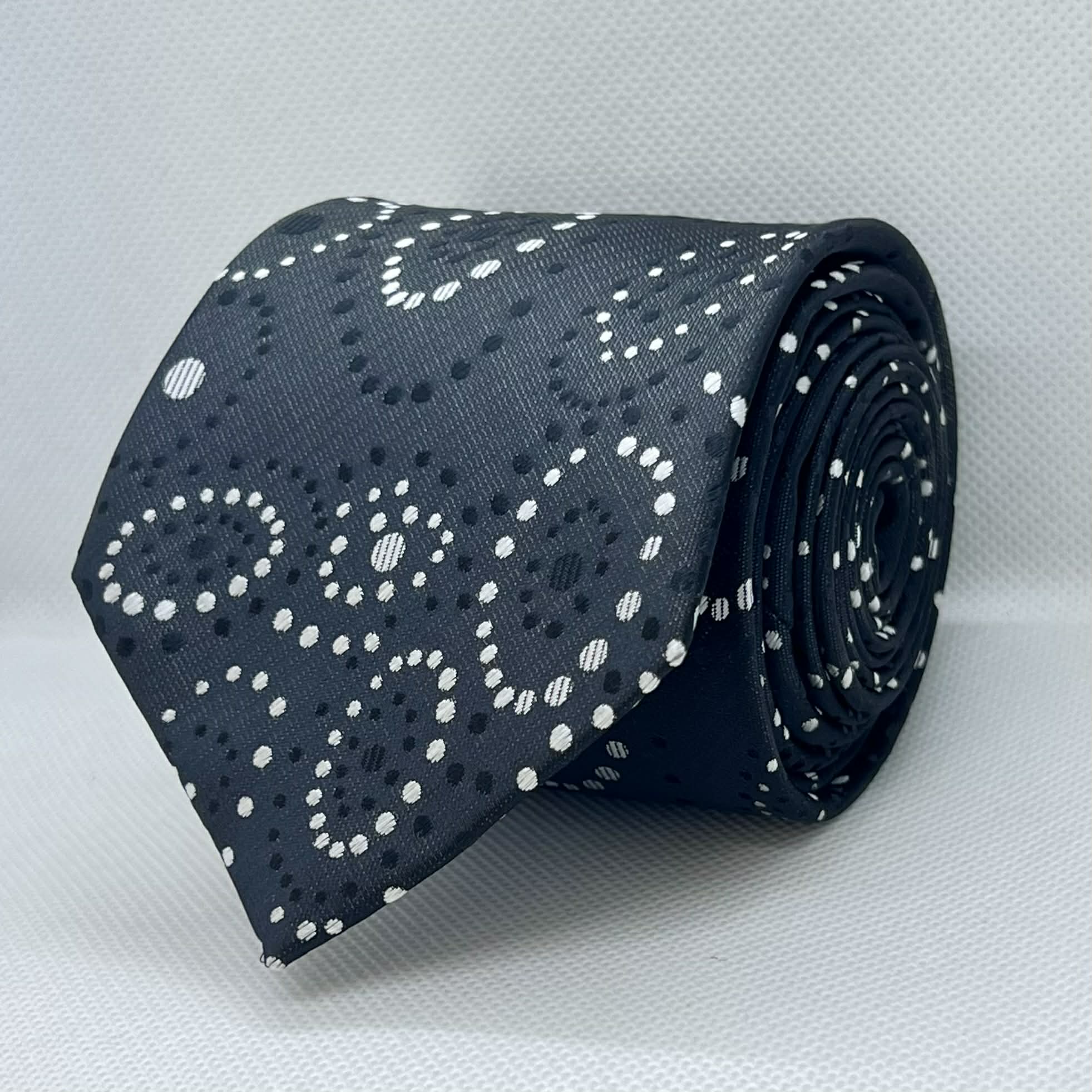 Charcoal Grey Dotted Paisley Polyester Tie