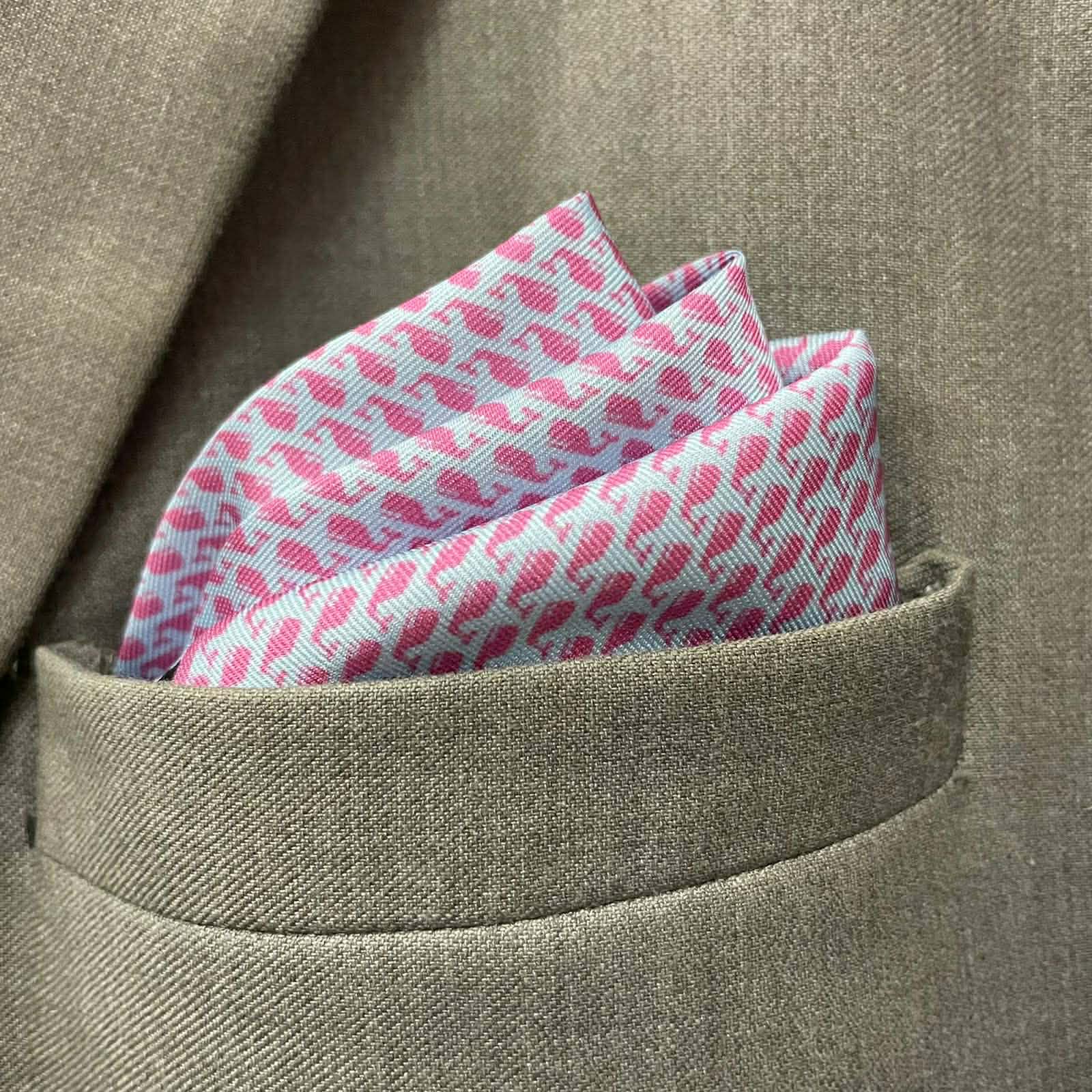 Small Pink Whale Pattern Polyester Tie and Pocket square set