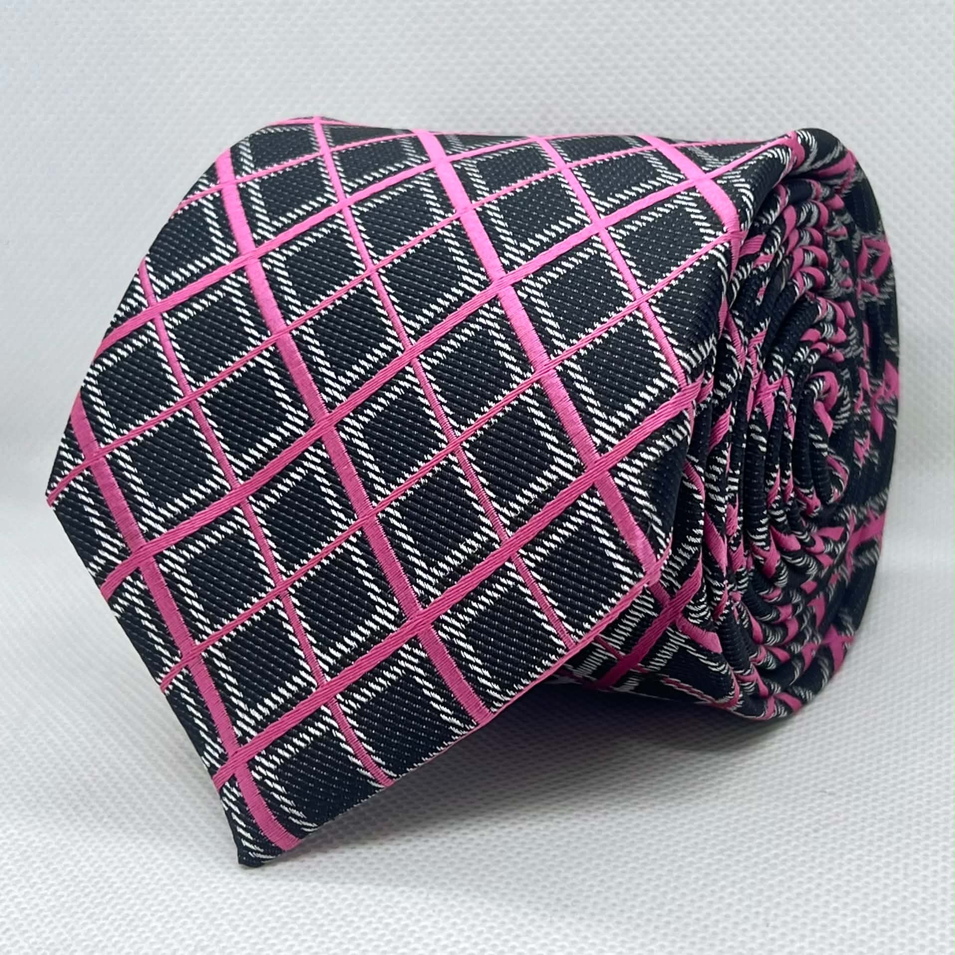 65% Cotton 35% Polyester Pink Lattice Noir Designer Necktie
