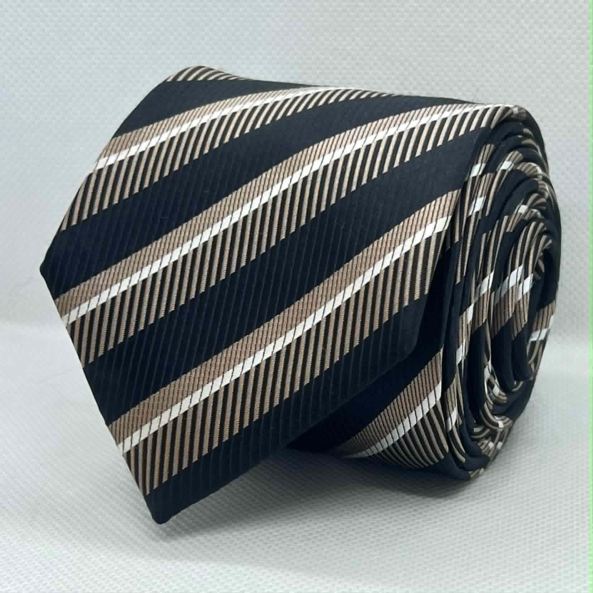 Navy Champagne Stripe Silk Tie