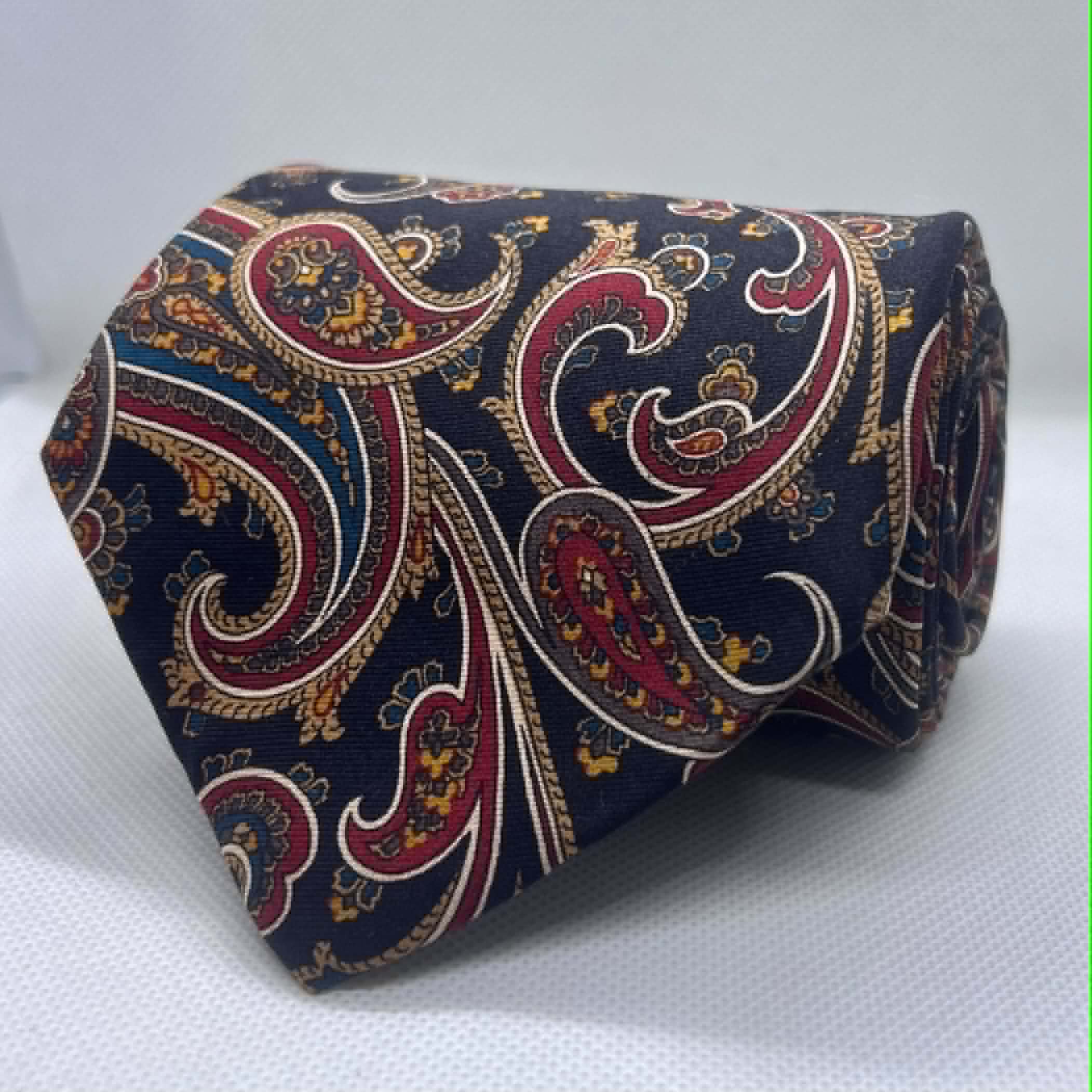 Navy Multi-Color Paisley Silk Broad Tie
