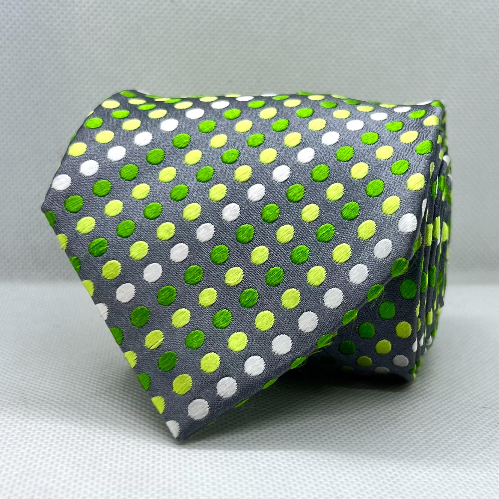 Grey Green & Lime Polka Dot Silk Tie