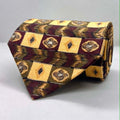 Maroon Base Yellow Motif Broad Silk Tie