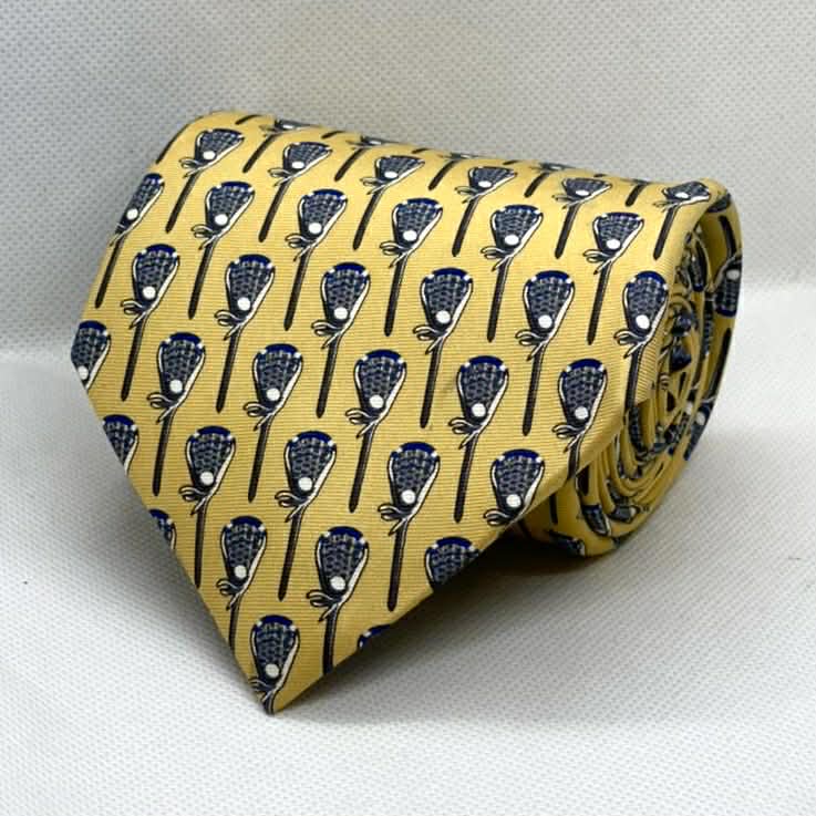 Yellow & Blue Golf-Themed Silk Broad Tie