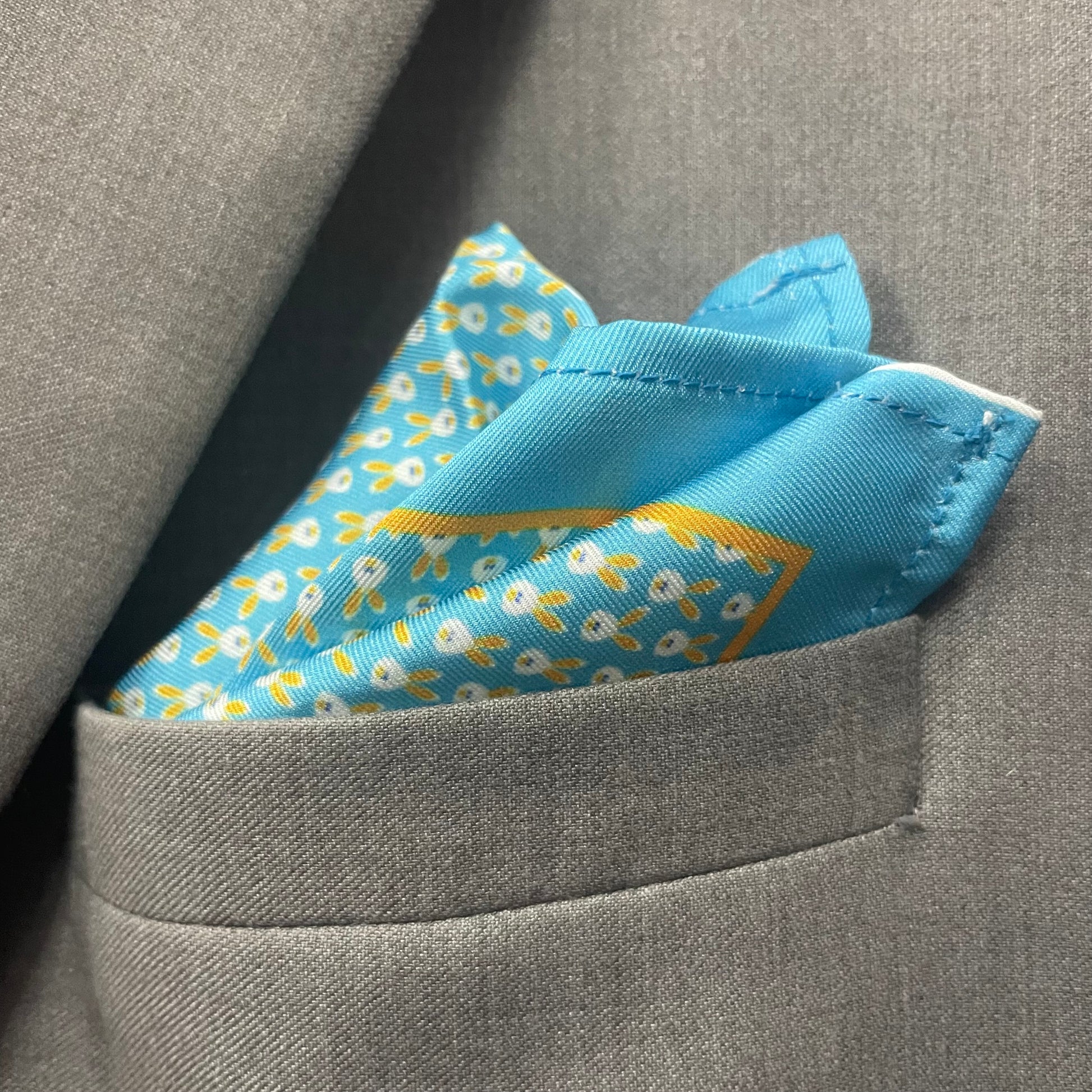 14 by 14 inches Sky Bunny Charm Pocket Square (Blue)