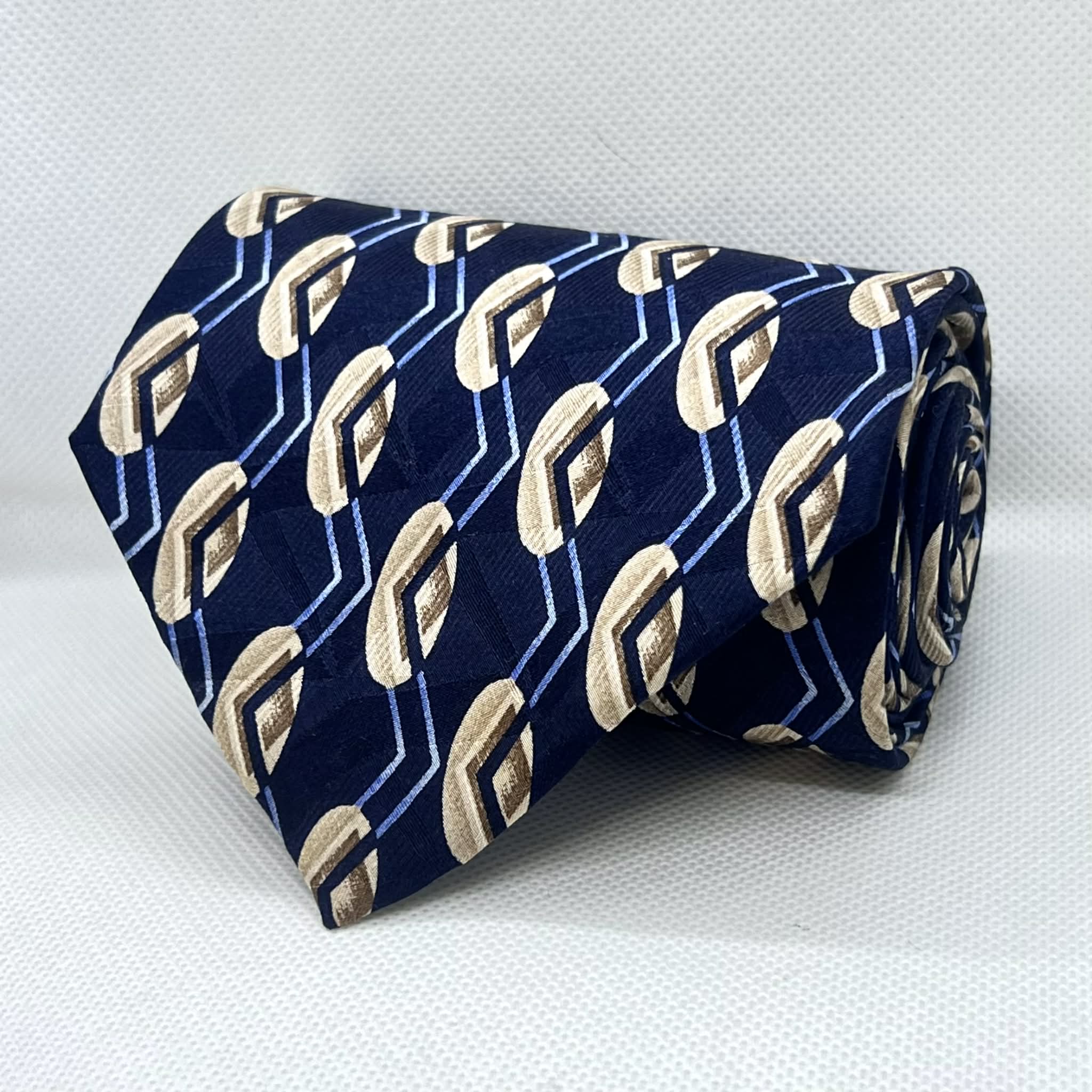 Navy Art Deco Link Silk Broad Tie