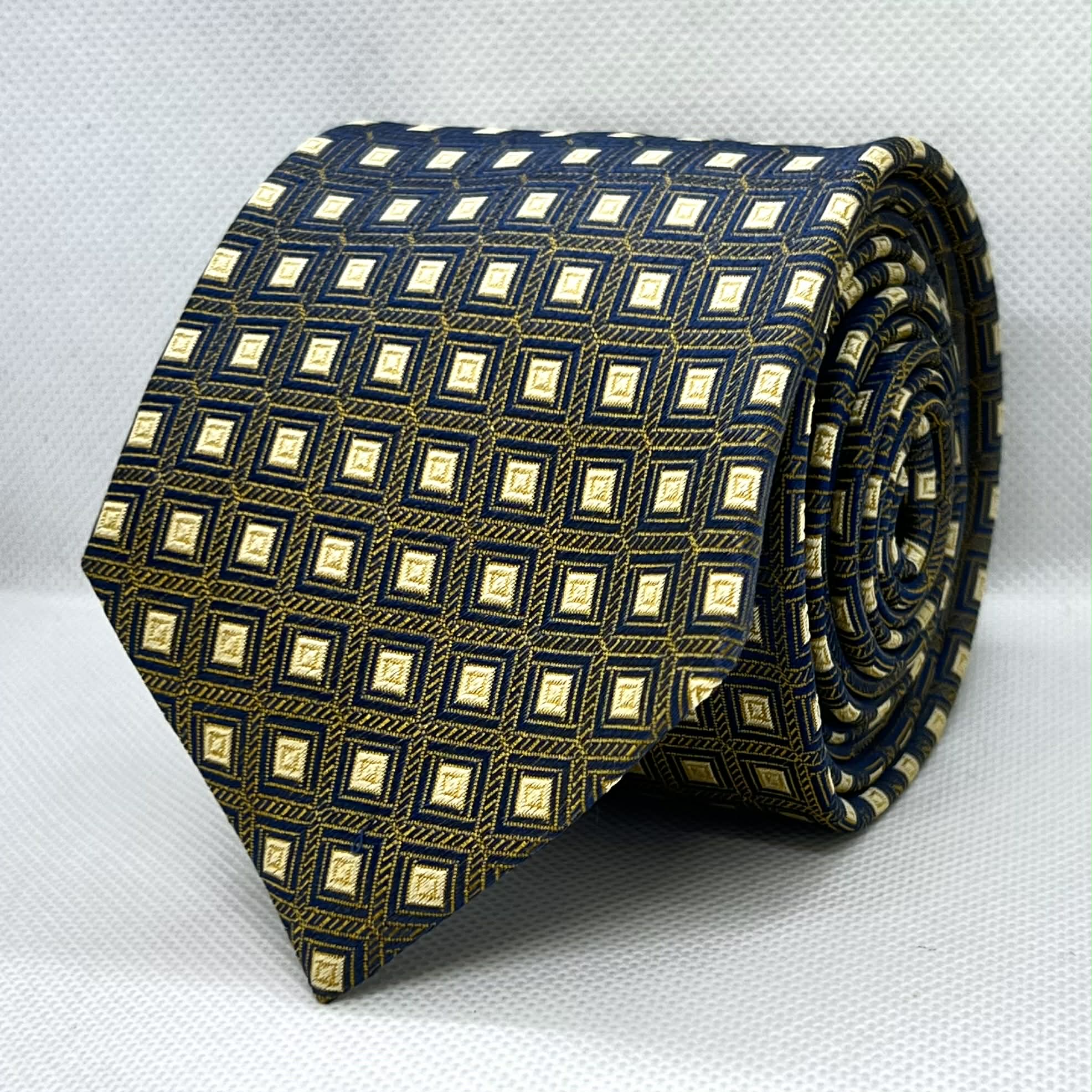 Deep Blue with Gold Framed Diamond Silk Tie