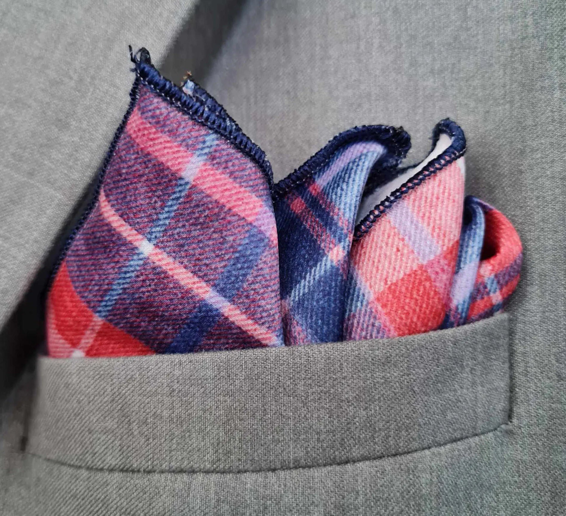 13 by 13 inches Pink and Blue Denim Style Cross Check Pocket Square