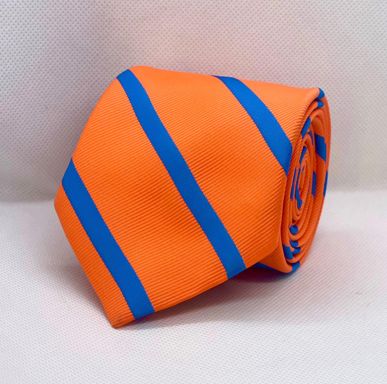 Tangerine Royale Blue Striped Polyester Tie