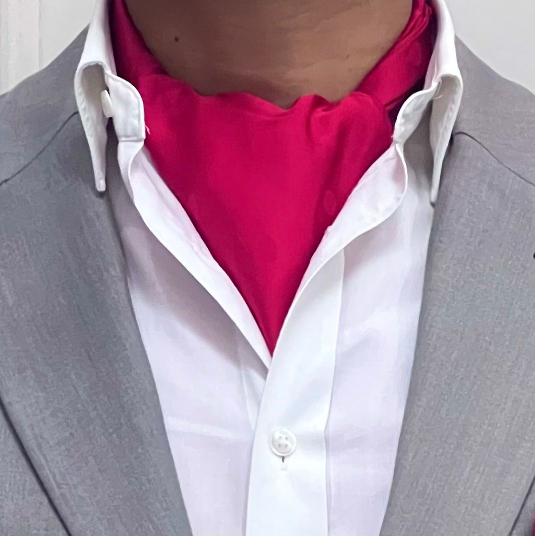 Hot Pink Solid Satin Cravat and Pocket Square Set