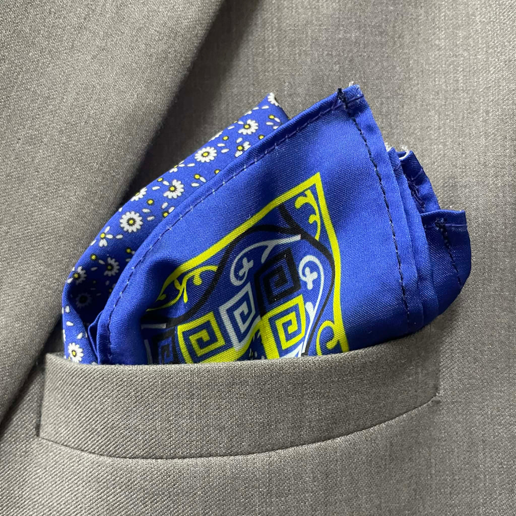 Royal Blue Floral Tie Set with Pocket Square