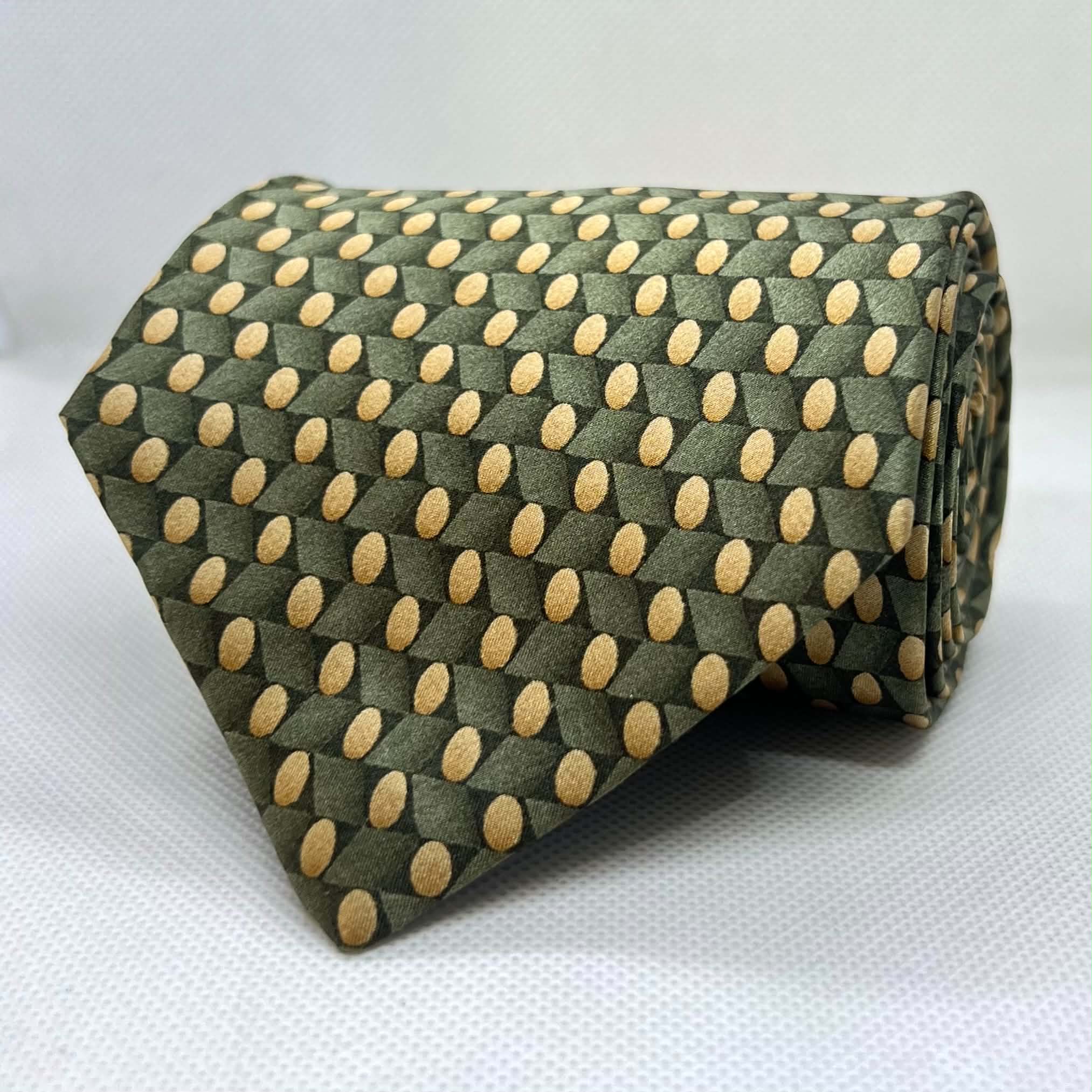 Olive Gold Geometric Dot Broad Silk Tie