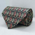 Black Red Geometric Pattern Broad Silk Tie