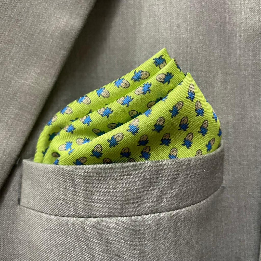 14 by 14 inches Lime Green Motif Pocket Square