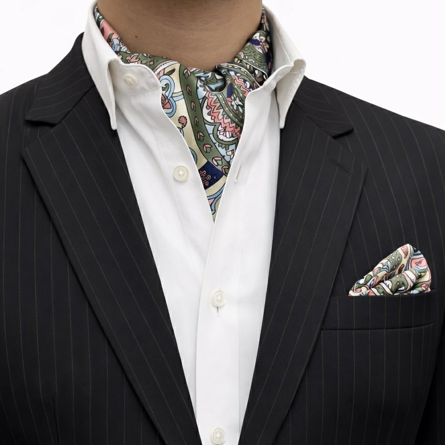 Vintage Floral Multicolor Cravat and Pocket Square set