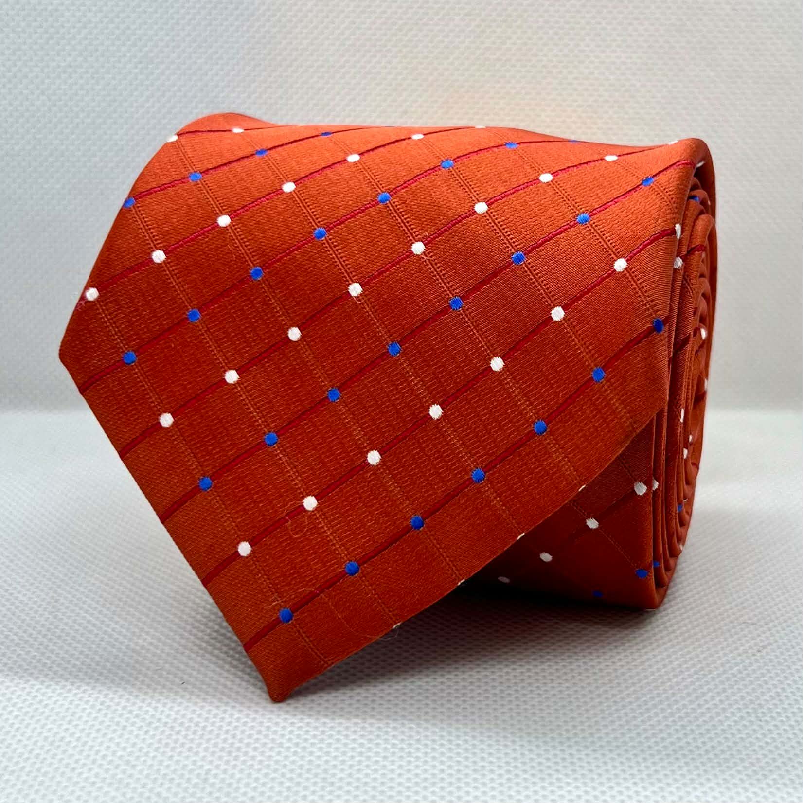 Orange Grid Pattern with Dots  Polyester Tie