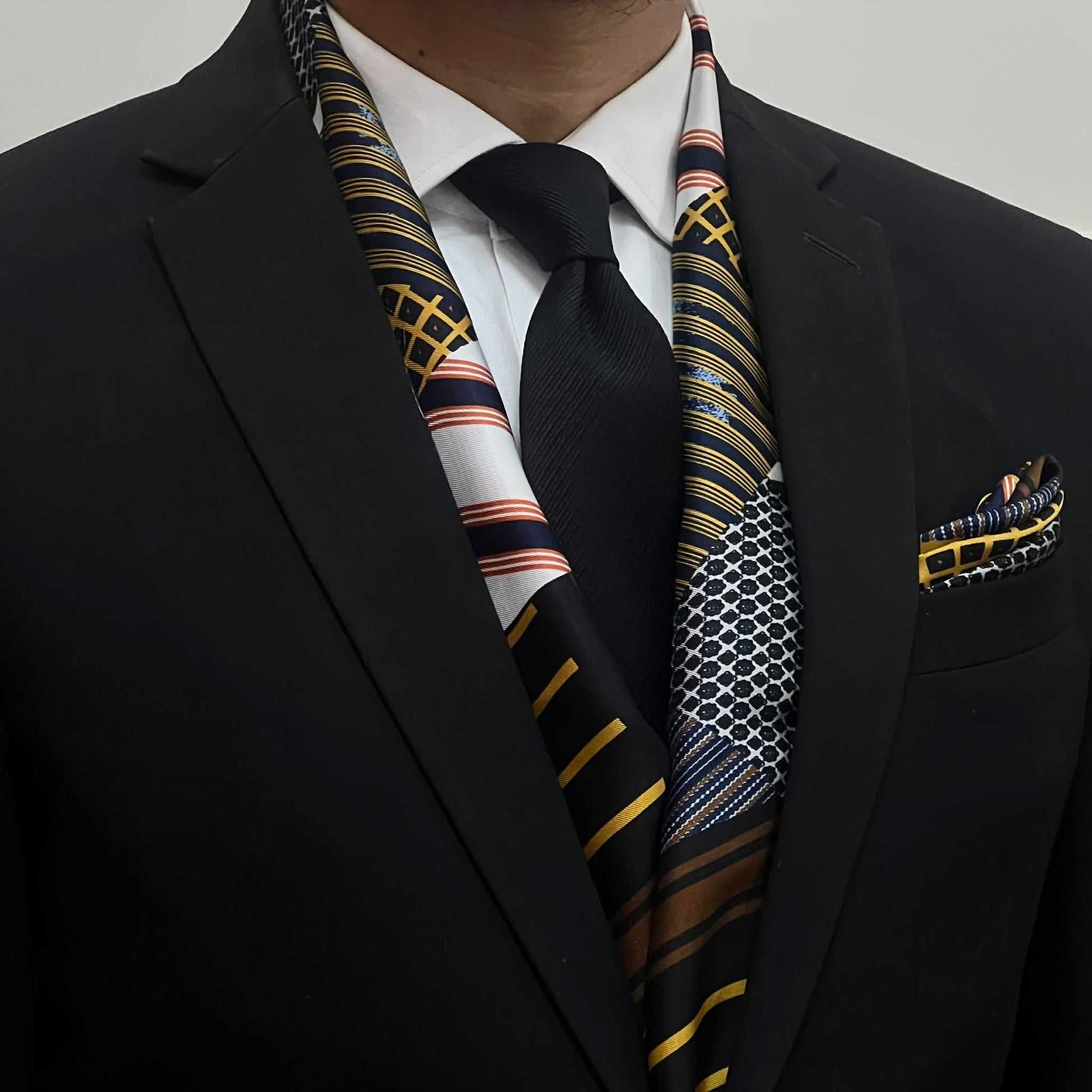 Multicolor Patchwork Scarf and Pocket Square Set