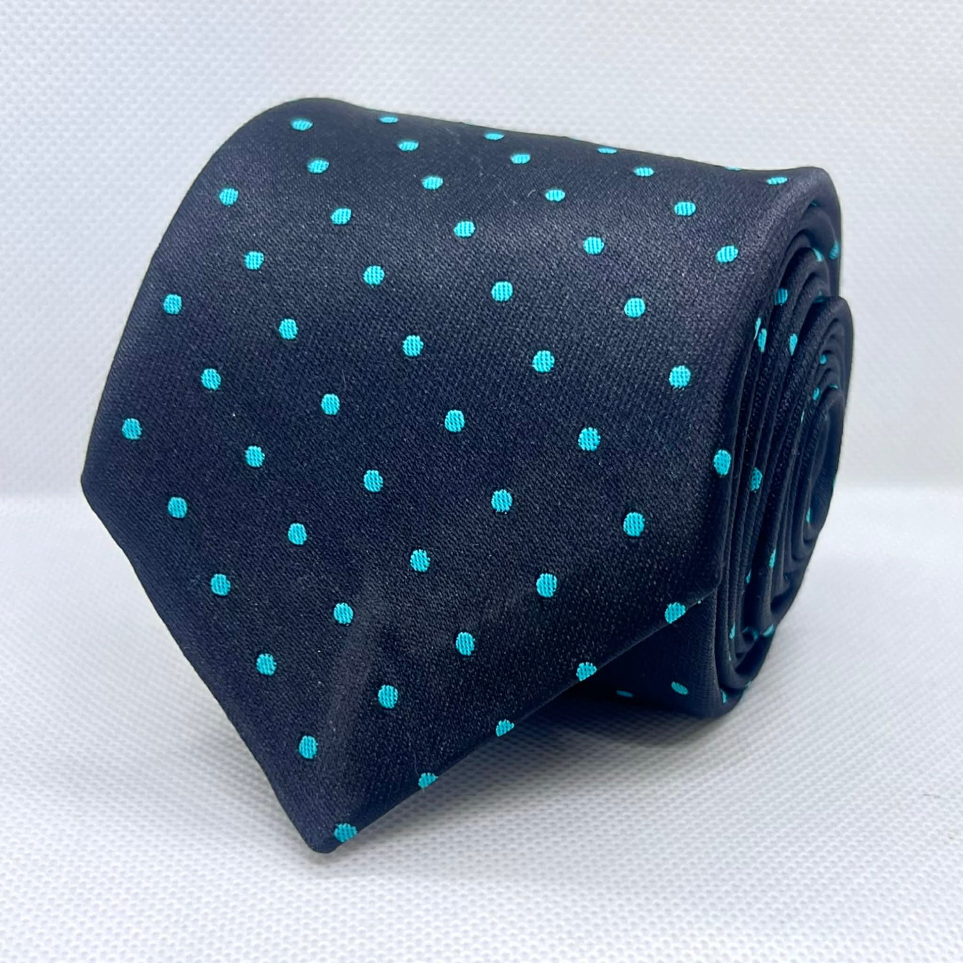 Black & Aqua Polka Dot Polyester Tie