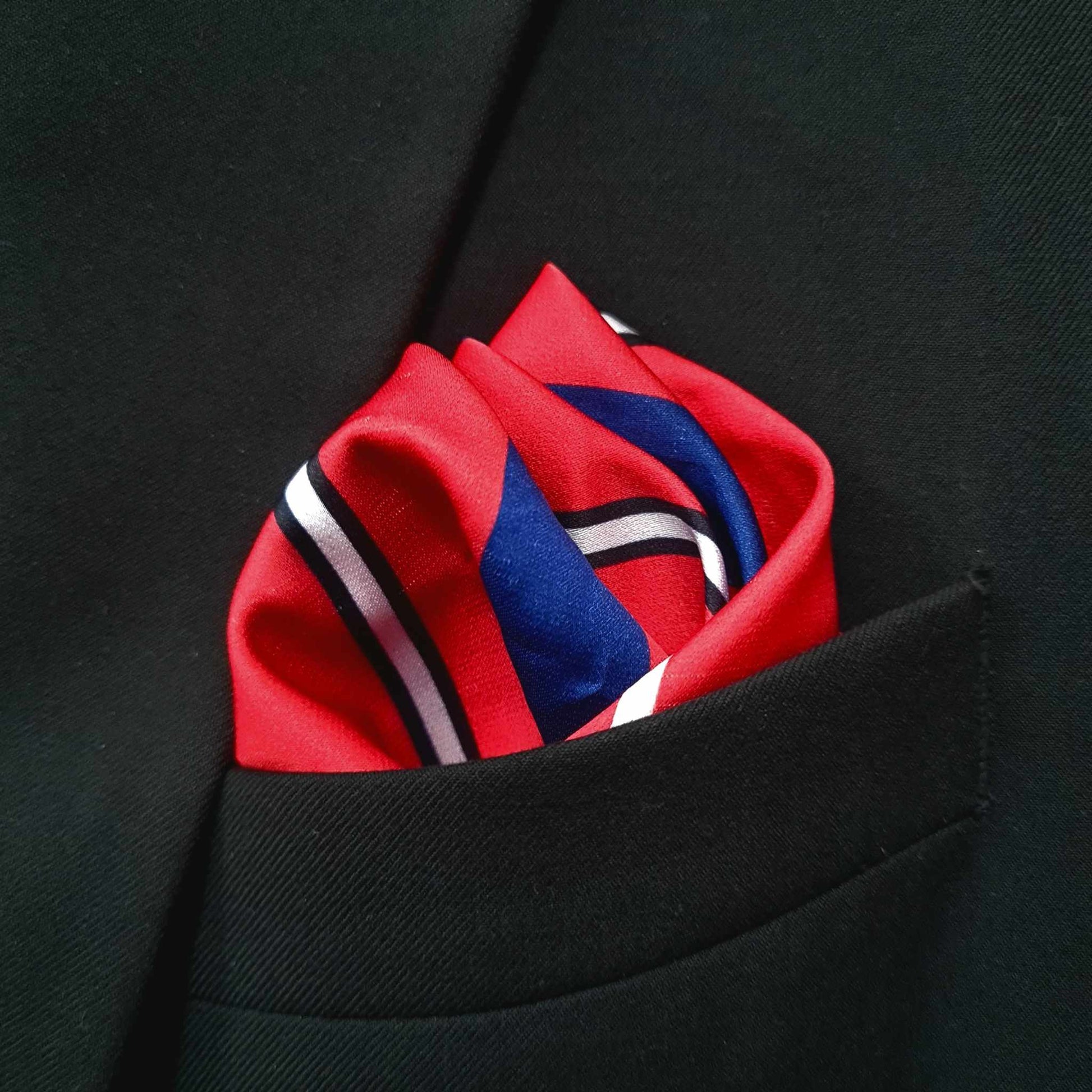 13 by 13 inches Red, Blue and White Striped Pocket Square