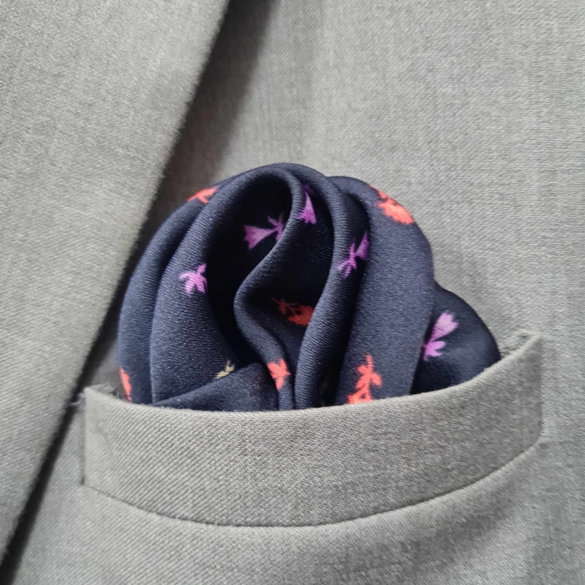 13 by 13 inches Blue Base with Colorful Small Flowers Pocket Square