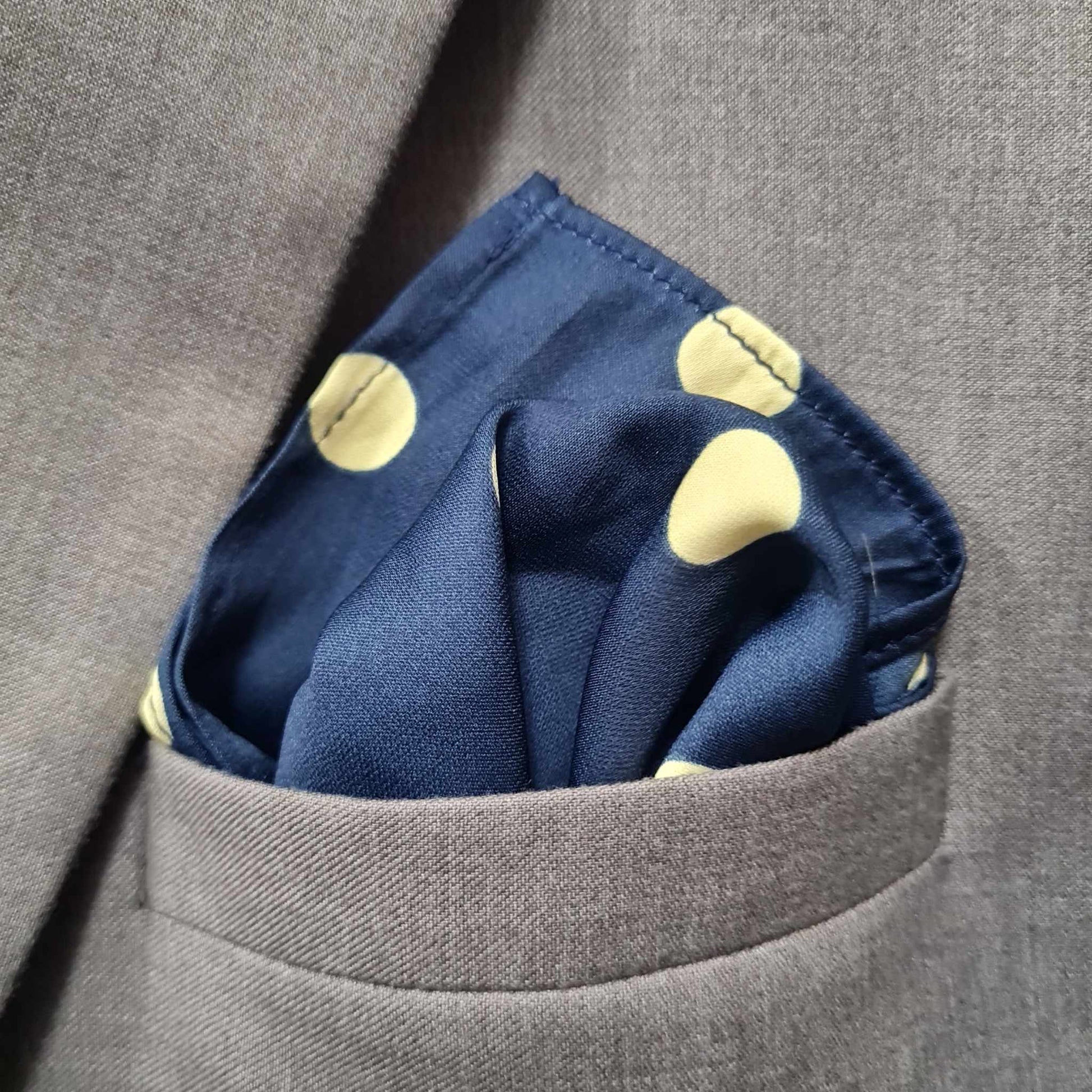 13 by 13 inches Blue with Yellow Polka Spots Pocket Square