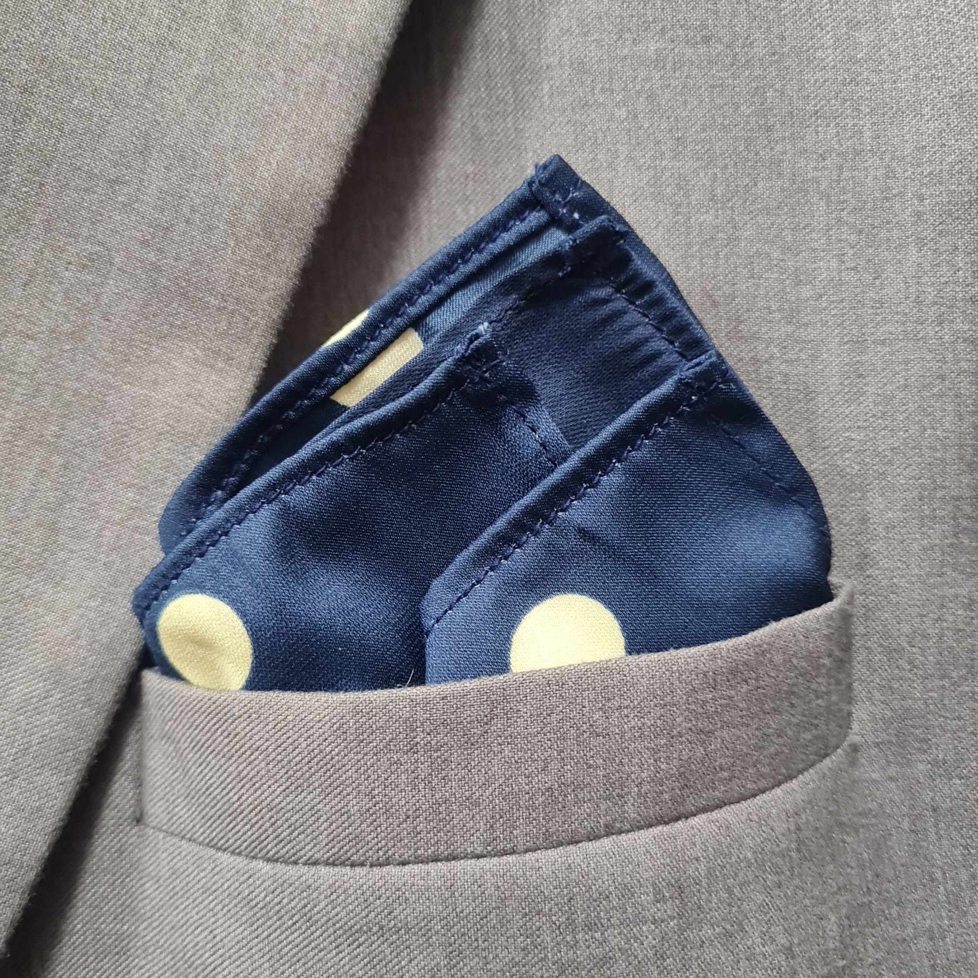 13 by 13 inches Blue with Yellow Polka Spots Pocket Square