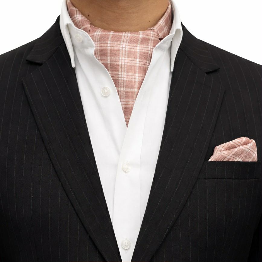 Tan Checkered Formal Cravat and Pocket Square set
